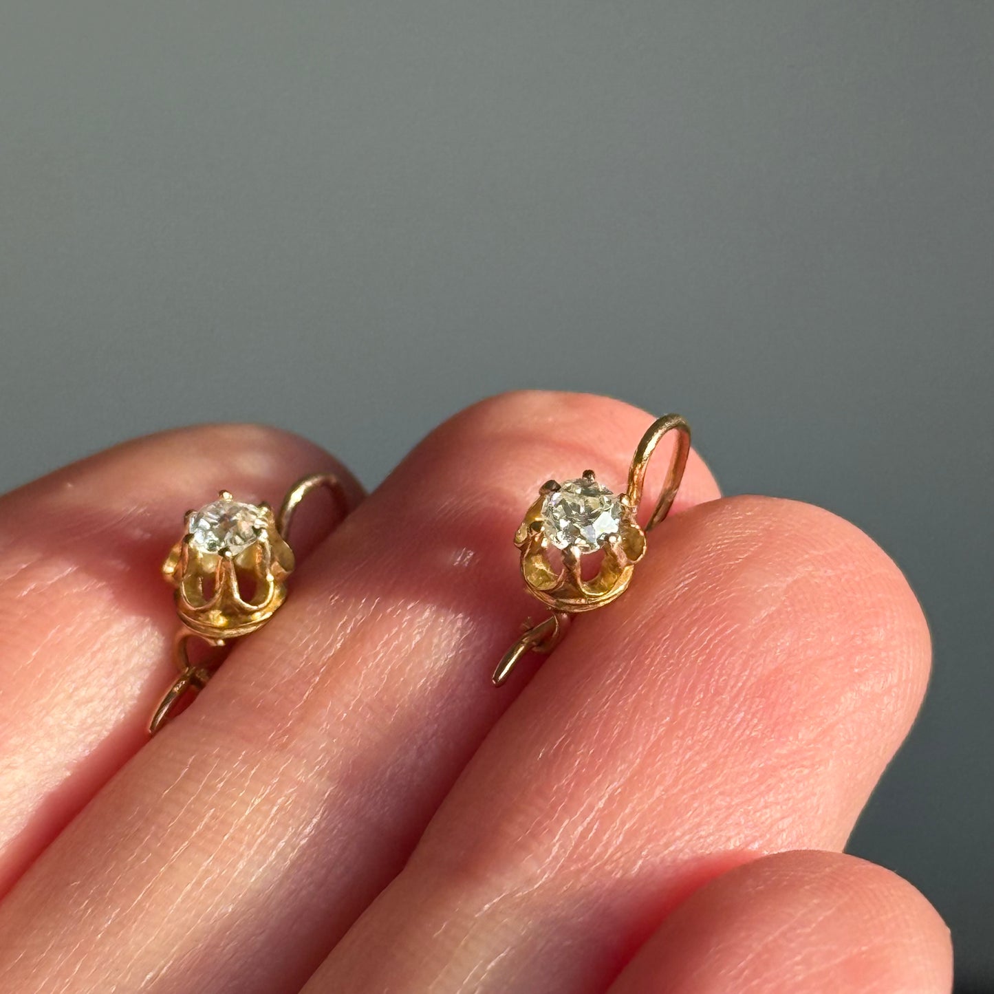 Antique French Diamond Drop Earrings in 15 Carat Gold