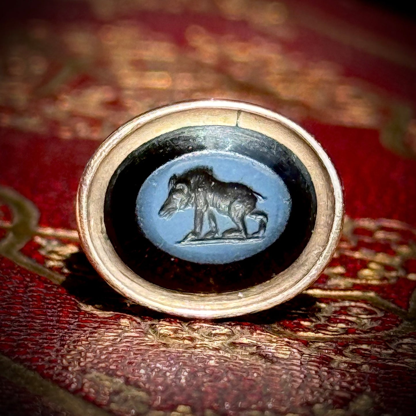 Antique Georgian Fob Set With Ancient Boar Intaglio Pendant