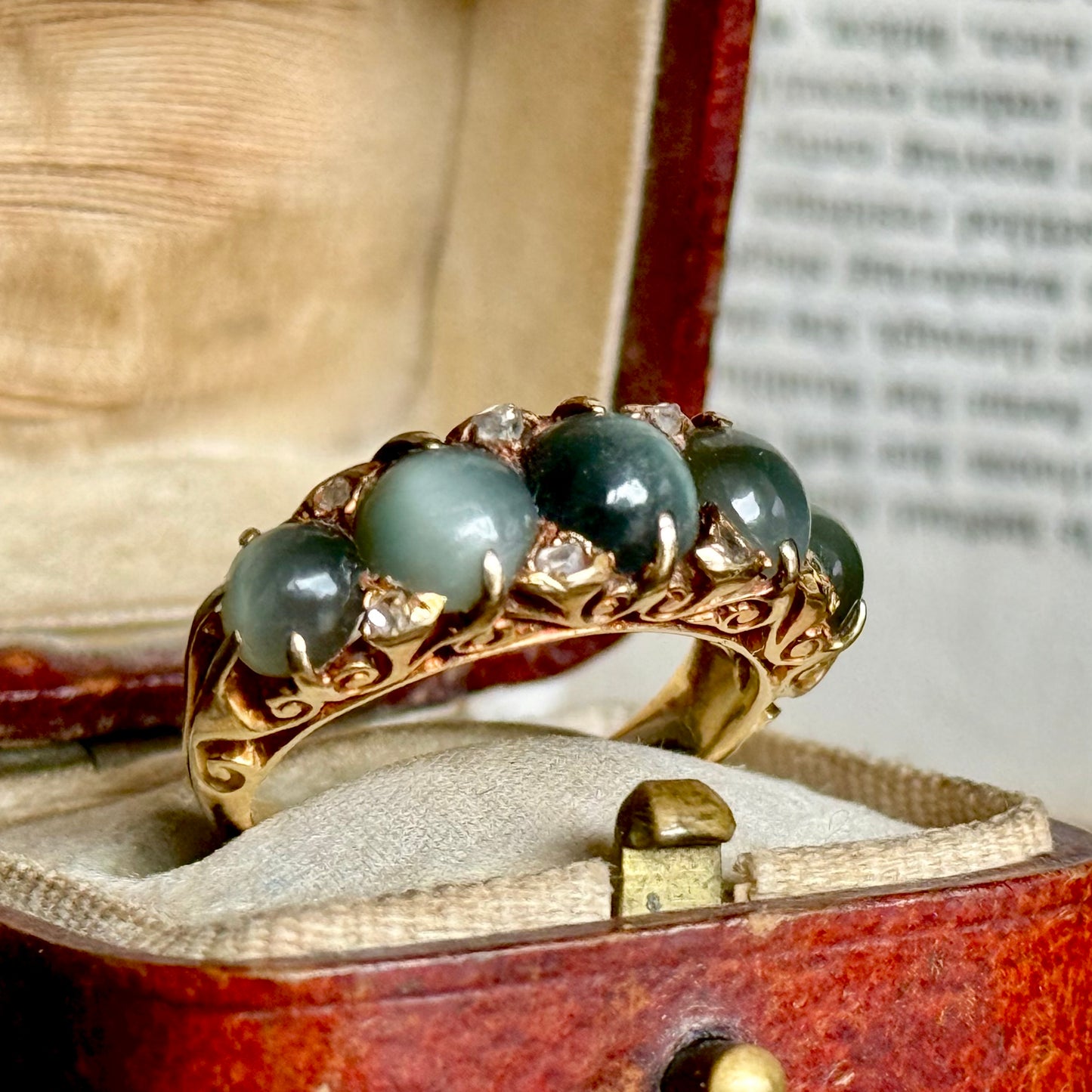 Victorian Chrysoberyl & Diamond  Ring in 18 Carat Gold; Circa 1890
