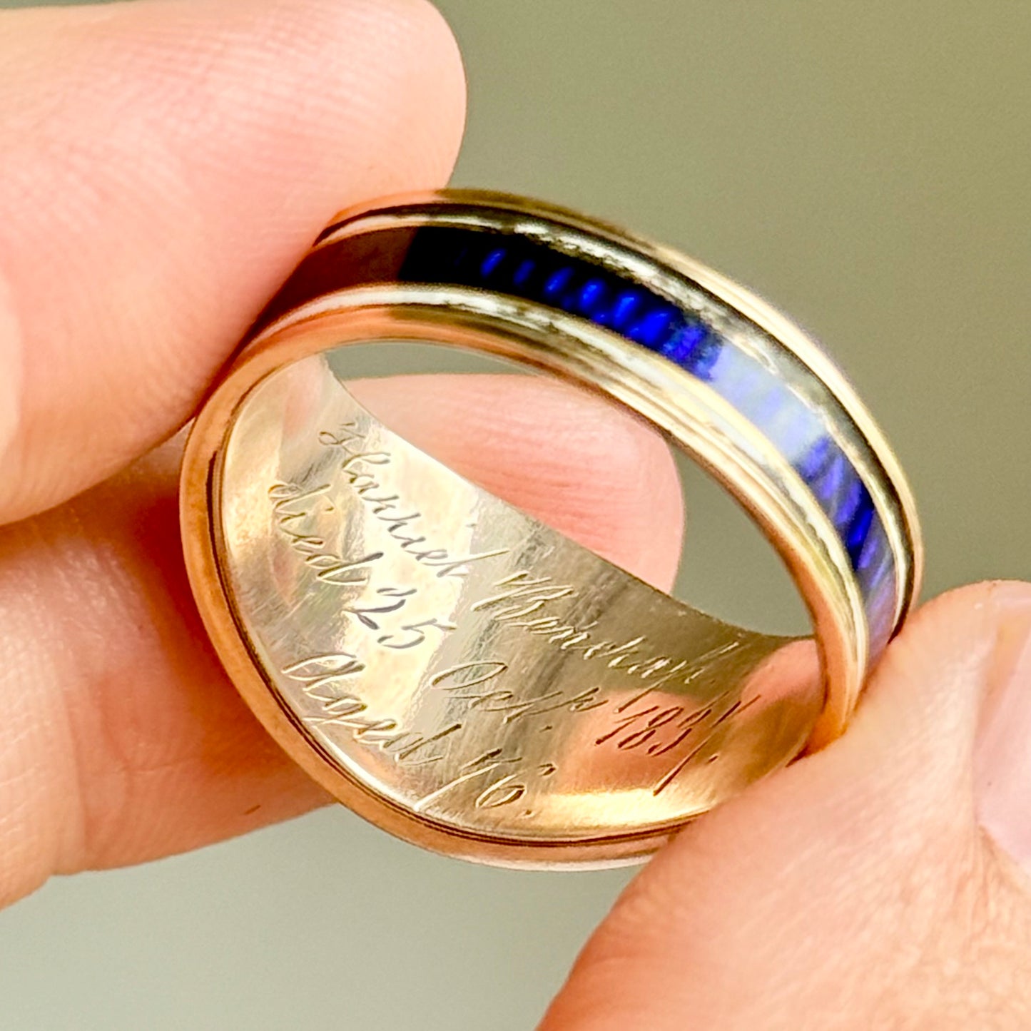 Antique Diamond & Enamel Locket Ring in 15 Carat Gold; Circa 1837