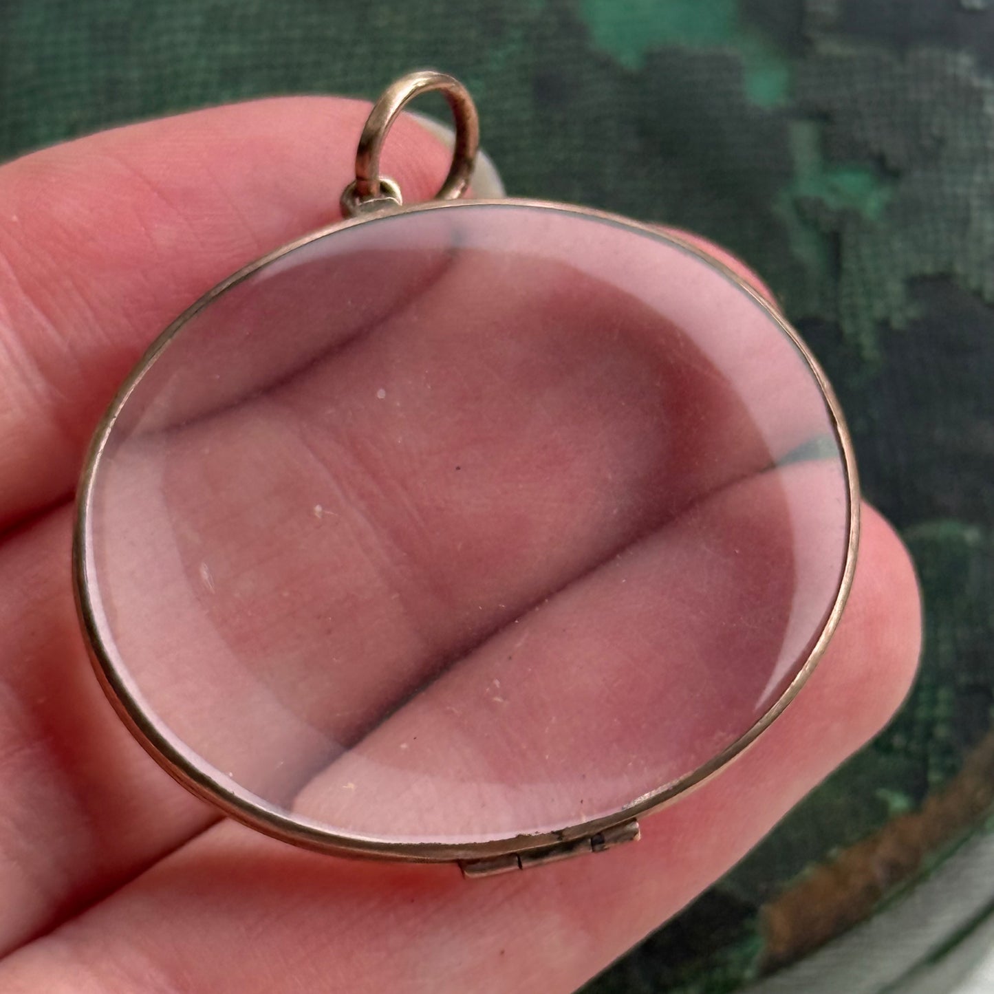 Georgian Gold Oval Glazed Locket Pendant; Circa 1830