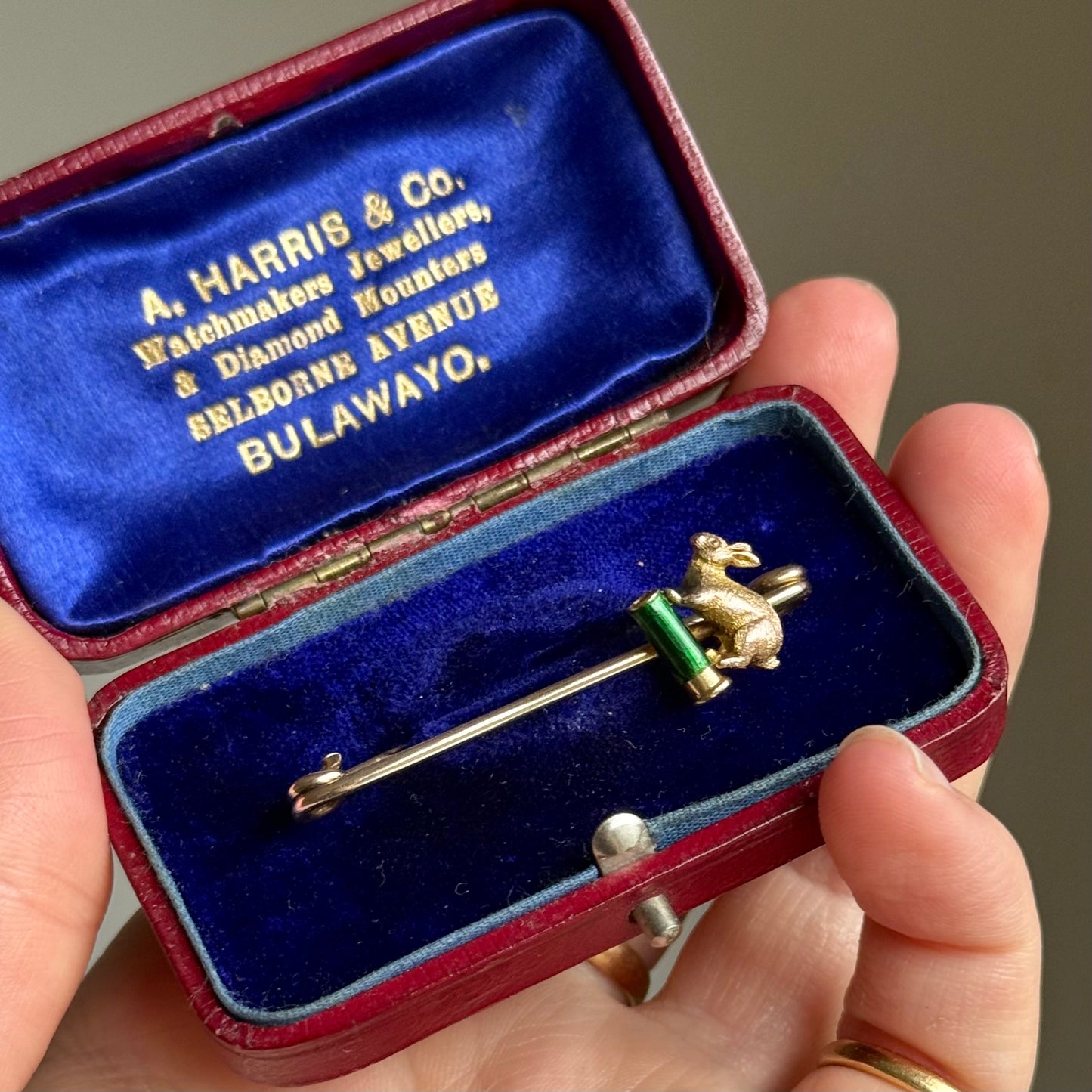 Antique Victorian Hare & Cartridge Brooch in 9 Carat Gold; Circa 1880