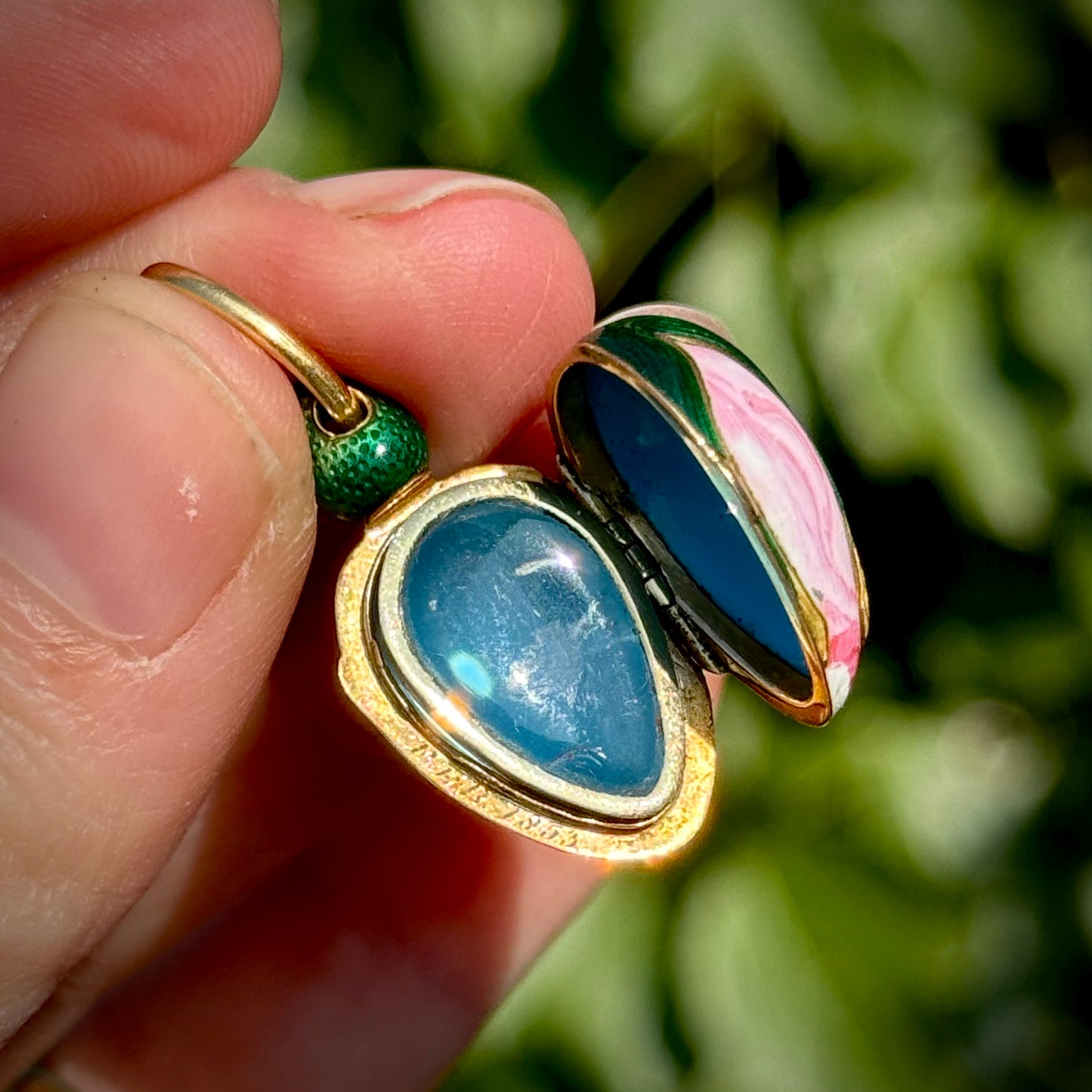 Antique French Victorian Rosebud Locket Enamel Pendant; Circa 1853
