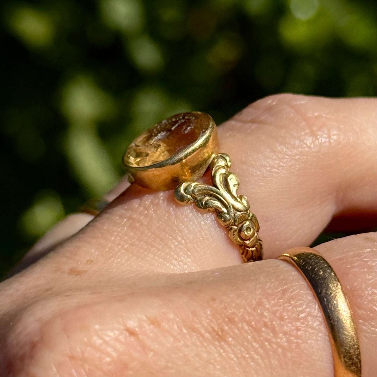 Sublime Citrine Intaglio Peacock Ring in 18 Carat Gold