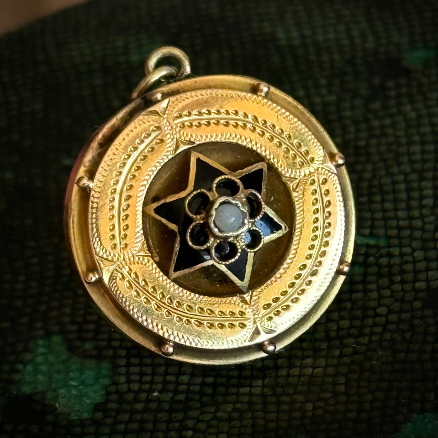 Antique Victorian Enamel Disc Pendant; Circa 1890
