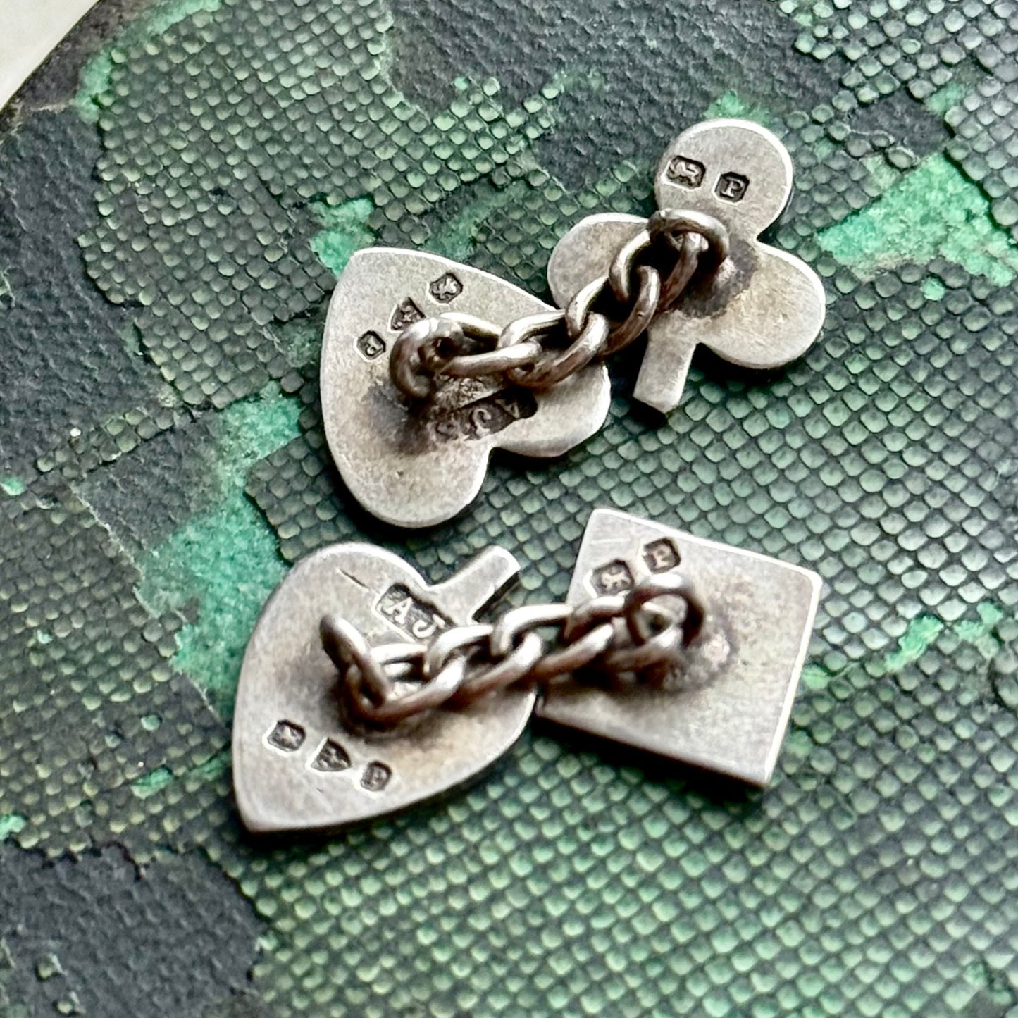 Victorian Silver Playing Card Suit Cufflinks; Circa 1898