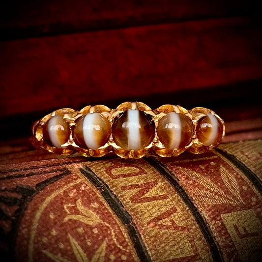 Antique Banded Agate Five Stone Ring in 15 Carat Gold
