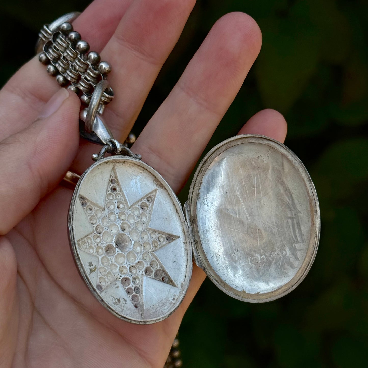 Antique Victorian Silver Locket Collar Necklace; Circa 1882