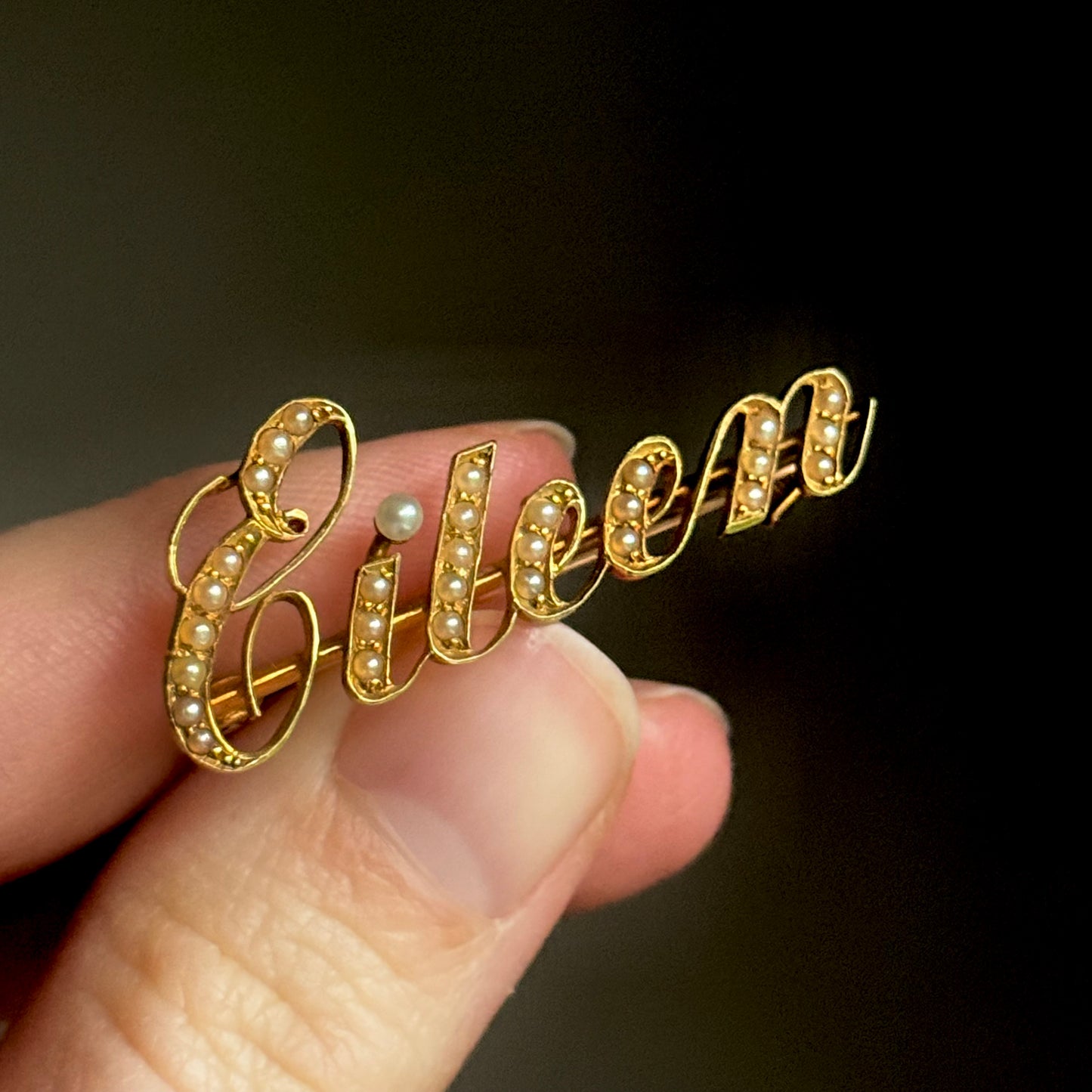 Victorian 'Eileen' Pearl Brooch in 15 Carat Gold; Circa 1899
