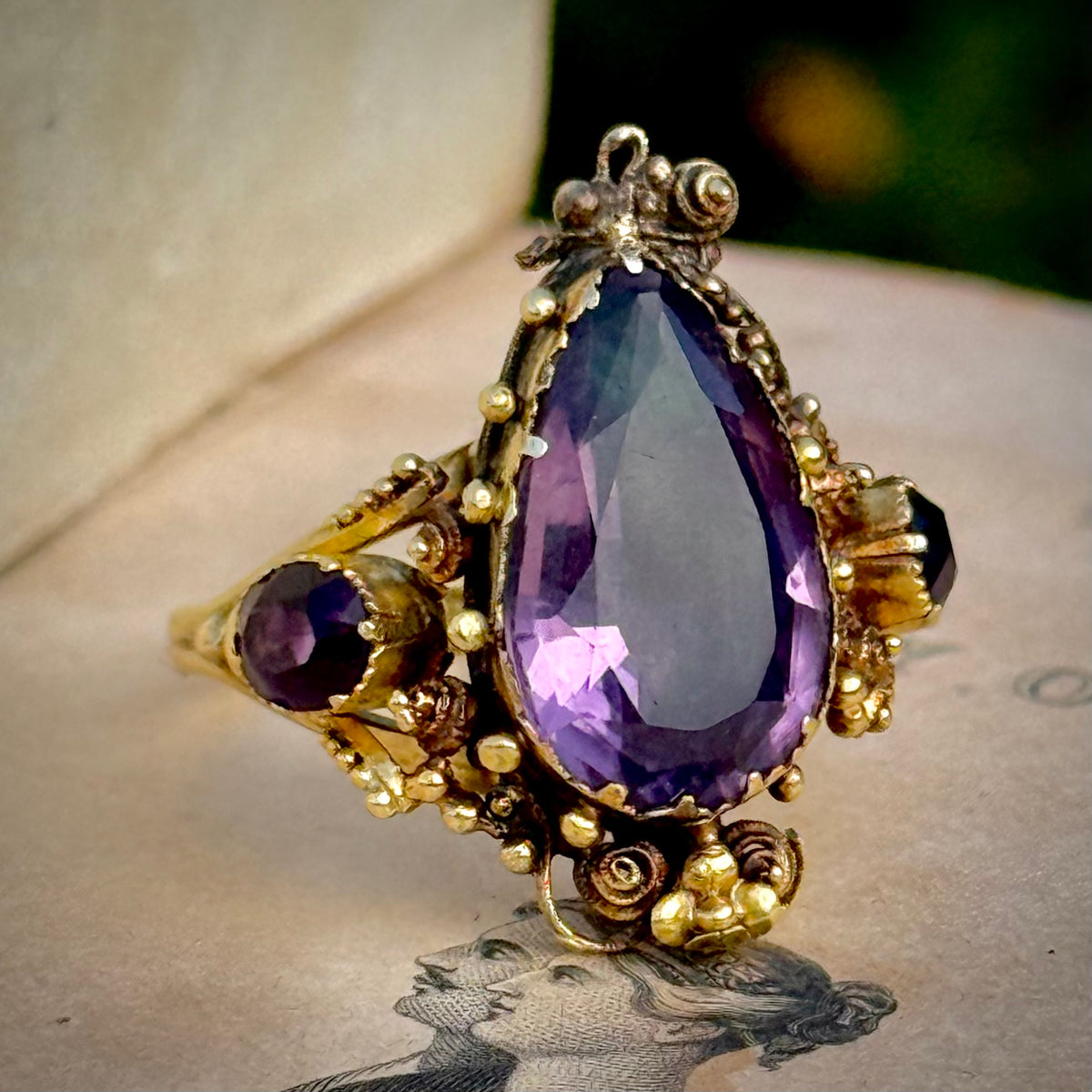 Antique Scottish Foil Back Amethyst Ring in 18 Carat Gold; Circa 1885