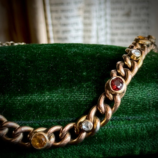 Antique Diamond, Garnet & Citrine Bracelet in 9 Carat Gold