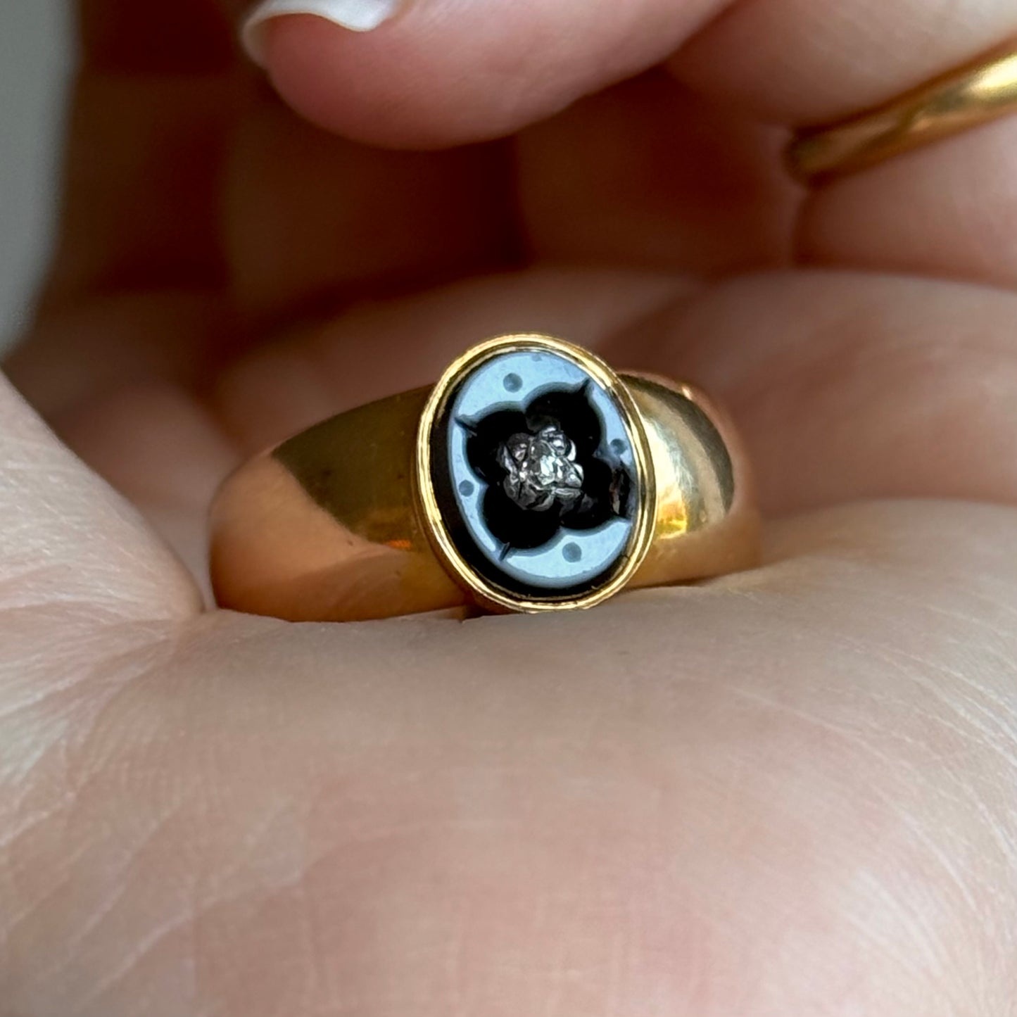 Victorian Diamond Mourning Ring in 18 Carat Gold; Circa 1887