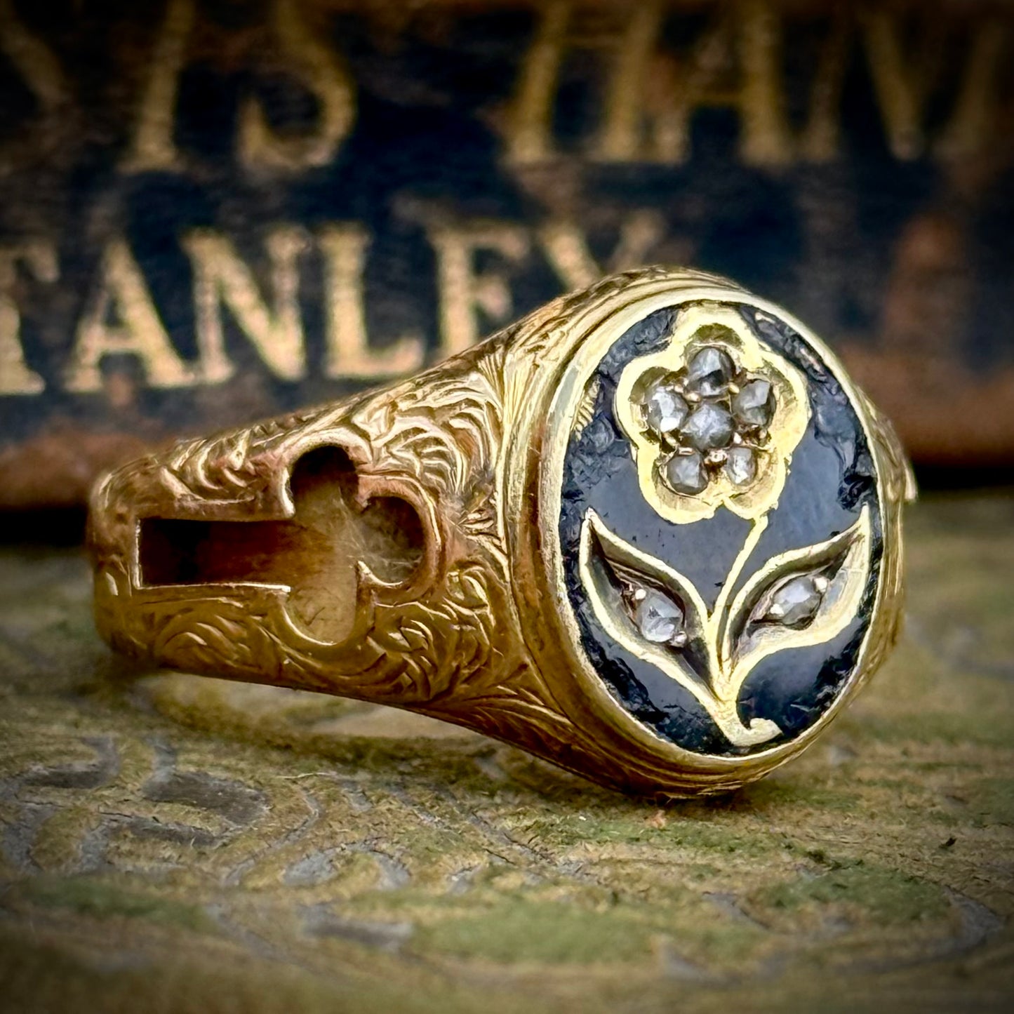 Victorian Forget Me Not Diamond Mourning Ring