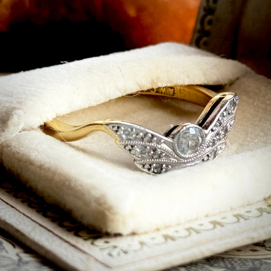 Antique Diamond Winged Ring in 18 Carat Gold; Circa 1900