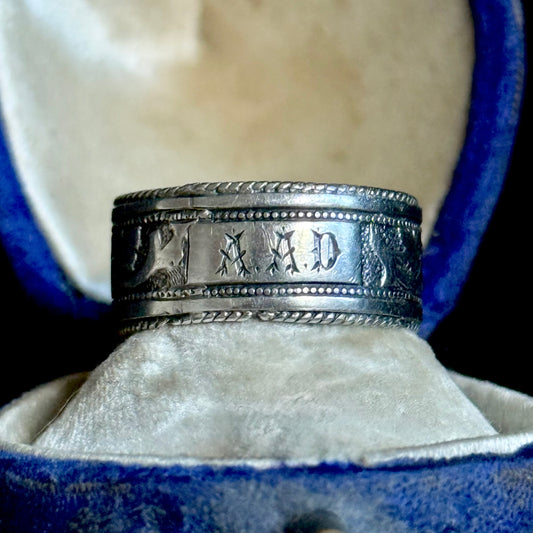 Victorian Sterling Silver Ivy Love Token Ring; Circa 1881