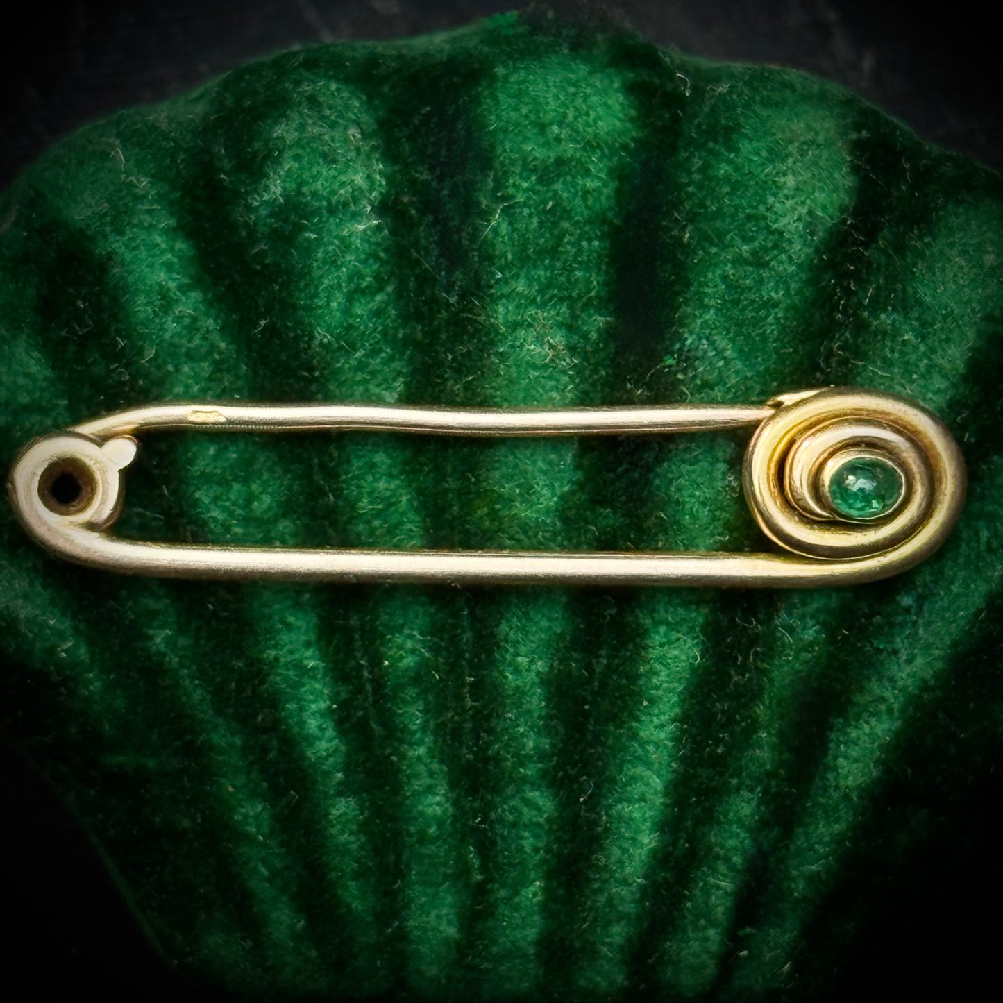 Antique Gold & Emerald Safety Pin; Circa 1900