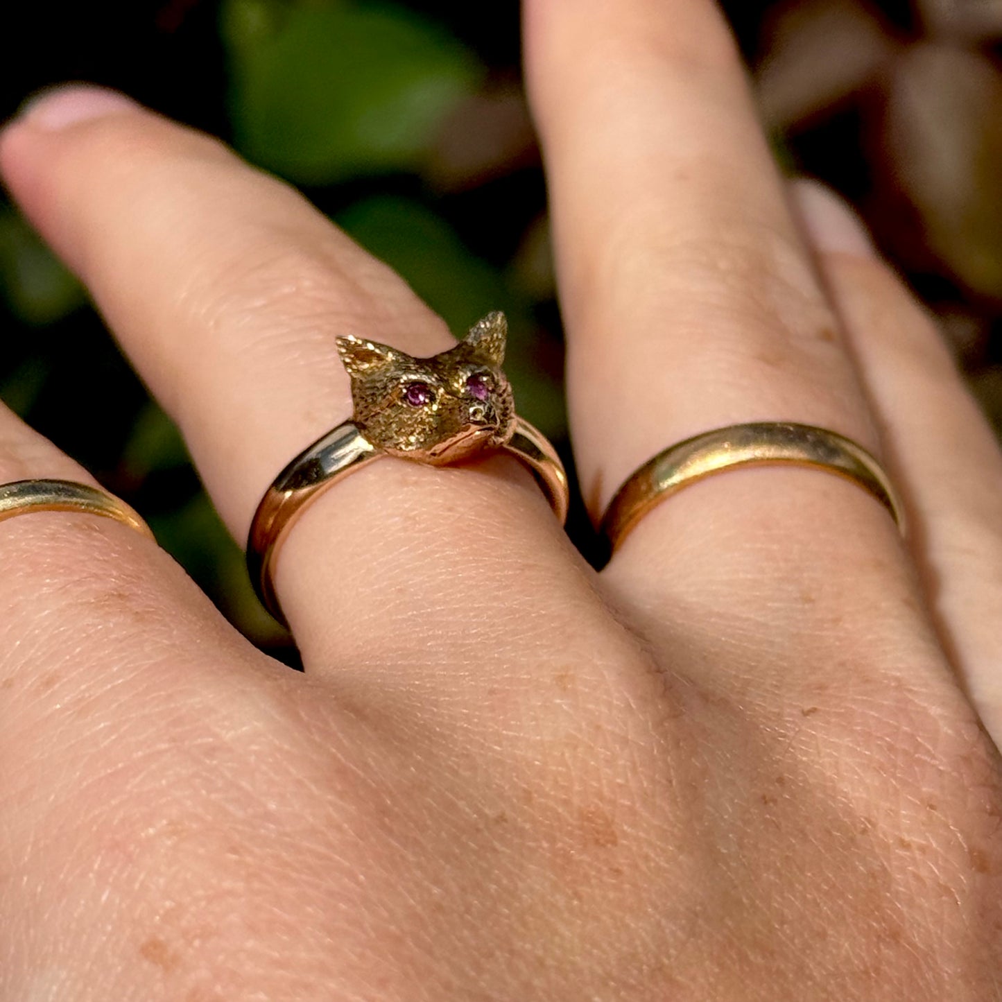 Antique Ruby Fox Head Ring in 9 Carat Gold