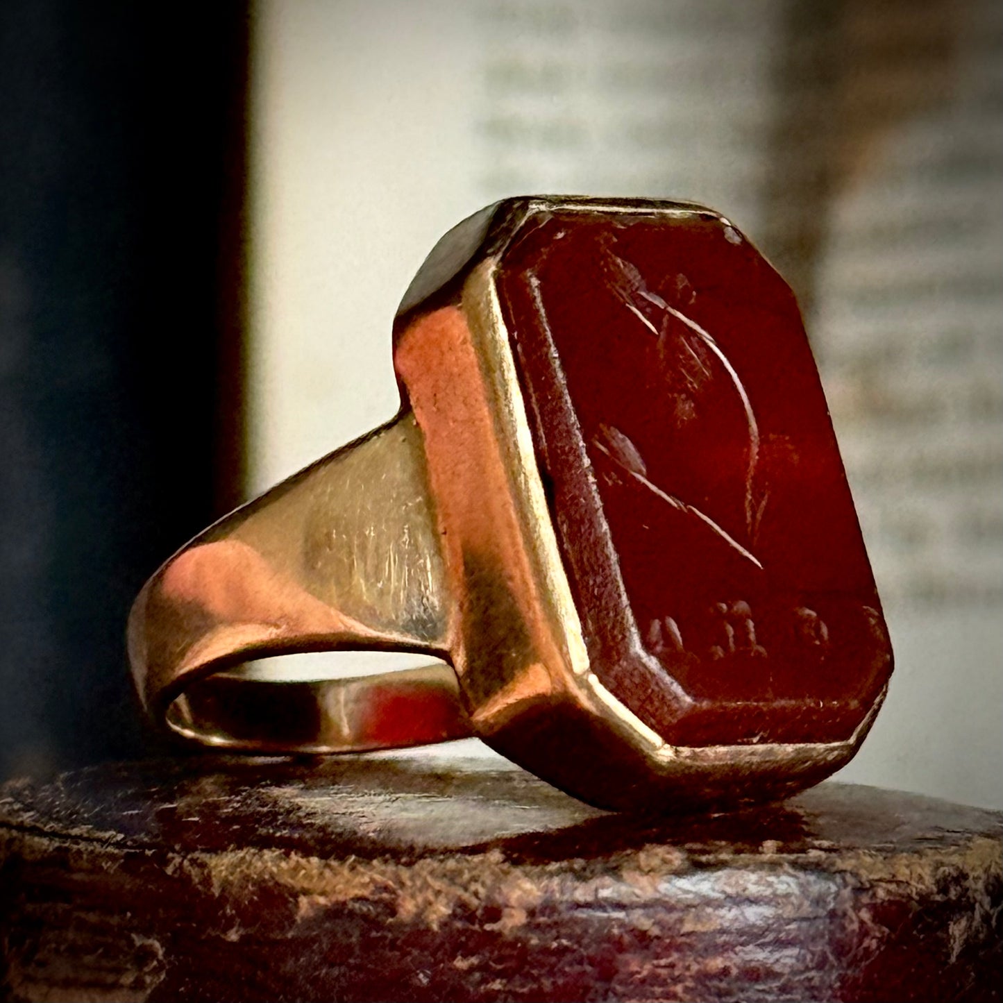 Antique 'Amor' Carnelian Intaglio Ring in 9 Carat Gold