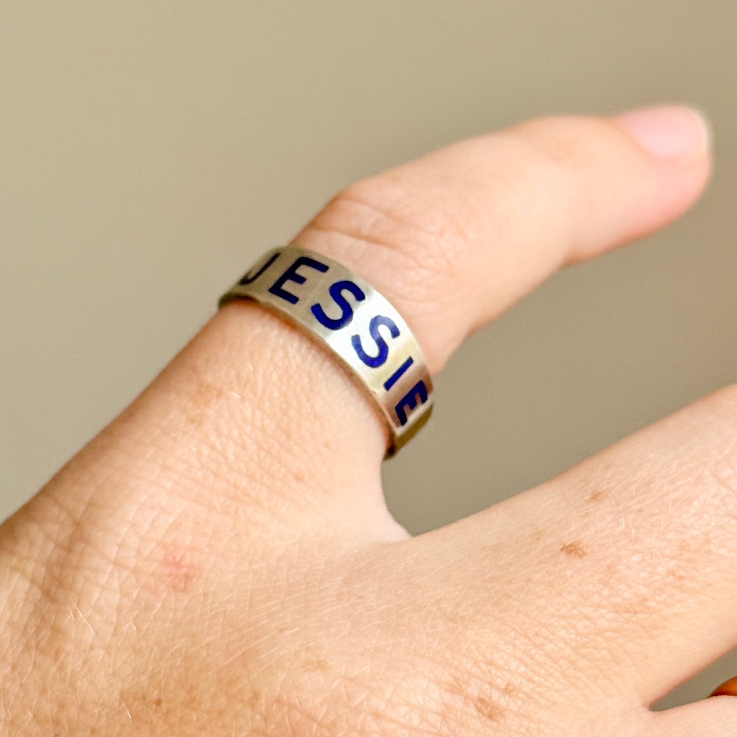 Victorian 'Jessie' Enamel Ring In Silver; Circa 1879