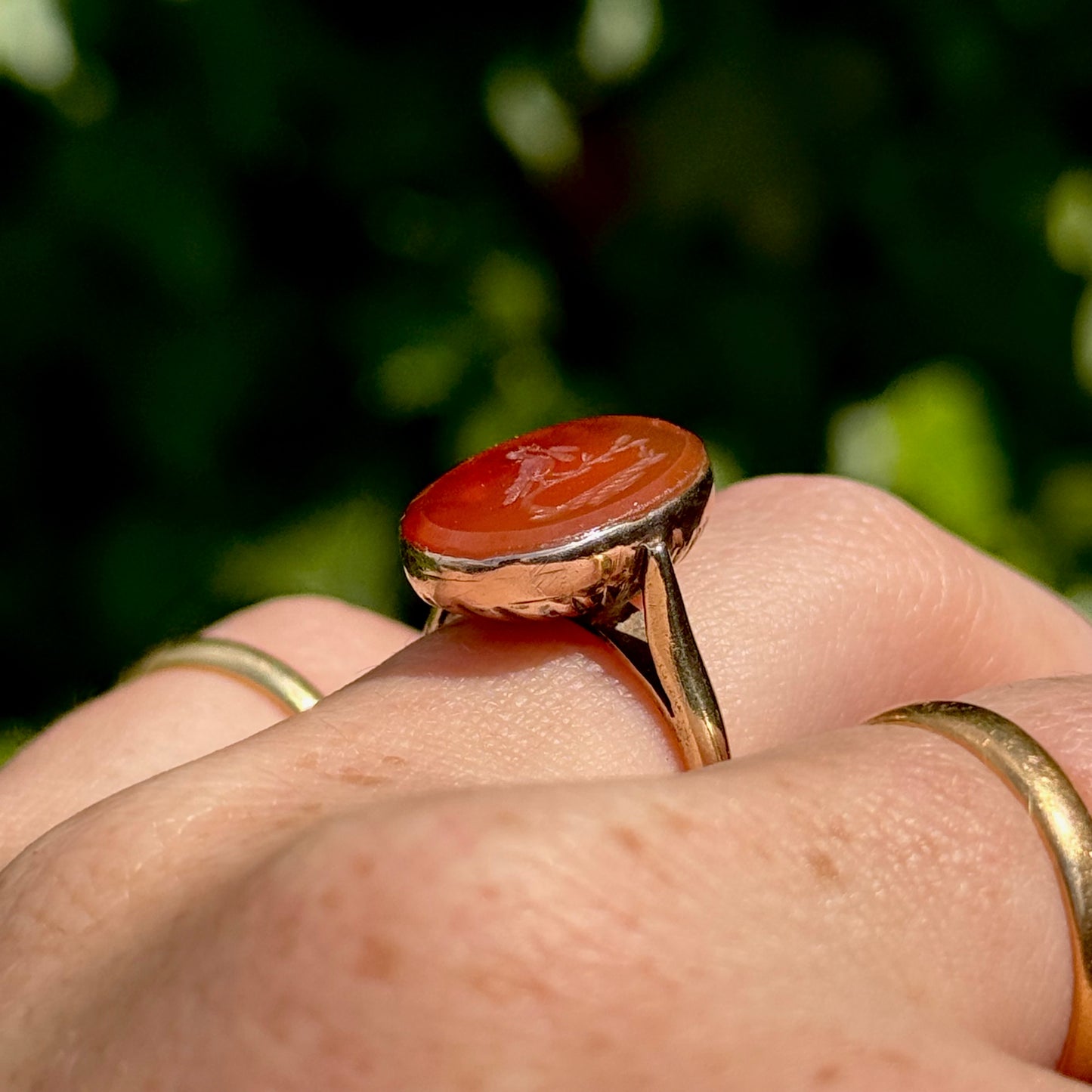 Antique Bird Intaglio Carnelian Ring; Circa 1860