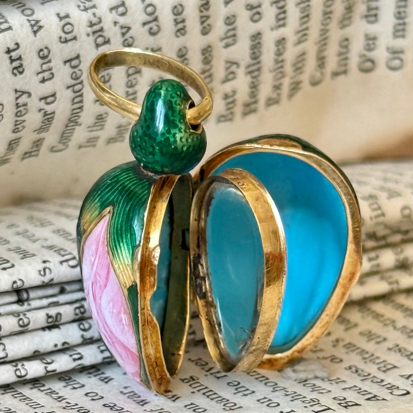 Antique French Victorian Rosebud Locket Enamel Pendant; Circa 1853
