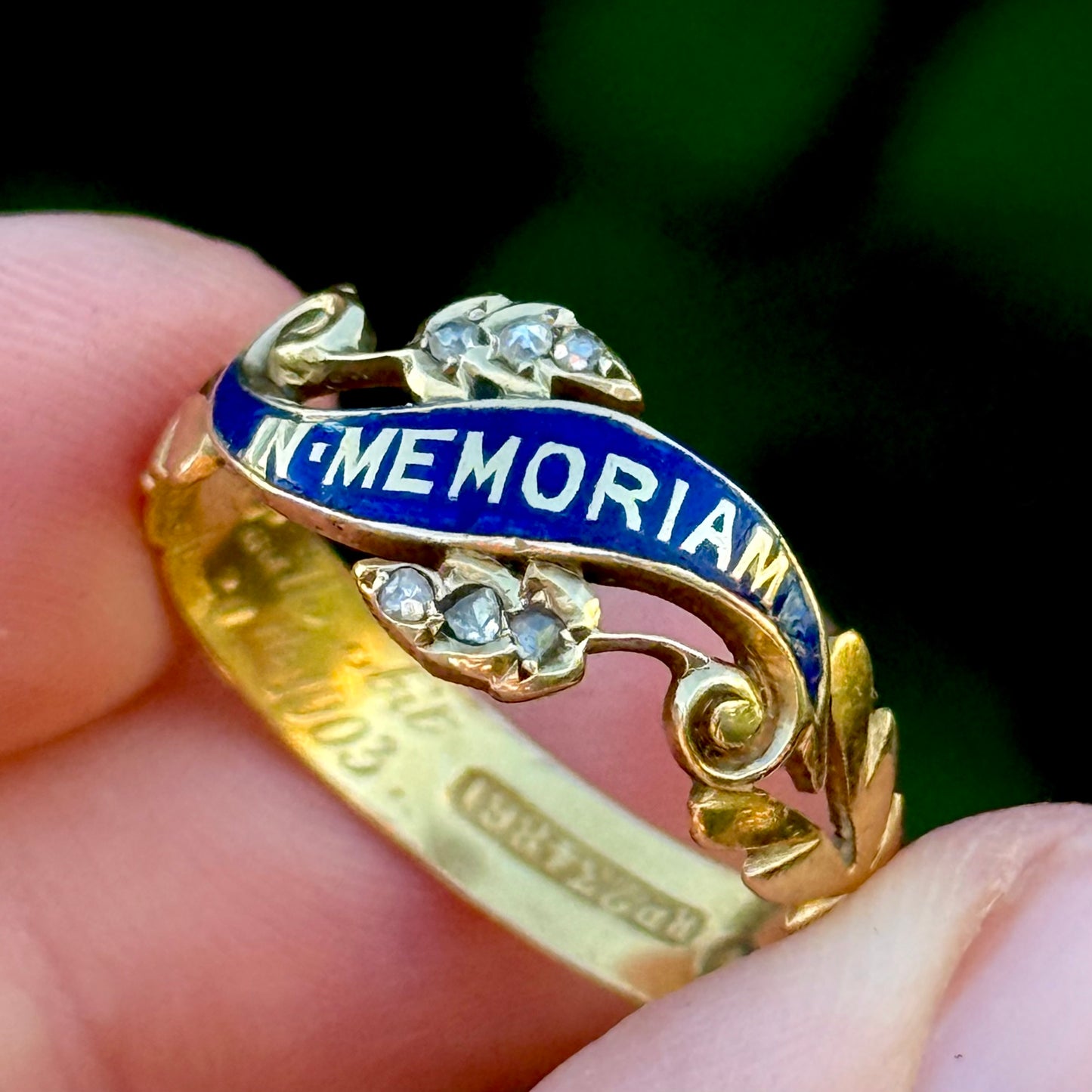Antique Victorian Enamel & Diamond Mourning Ring