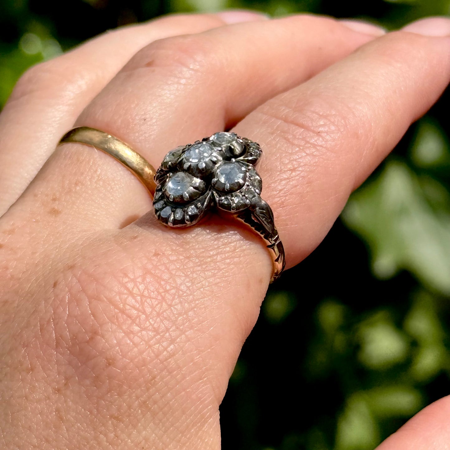 Antique Quatrefoil Rose Cut Diamond Ring; Circa 1900