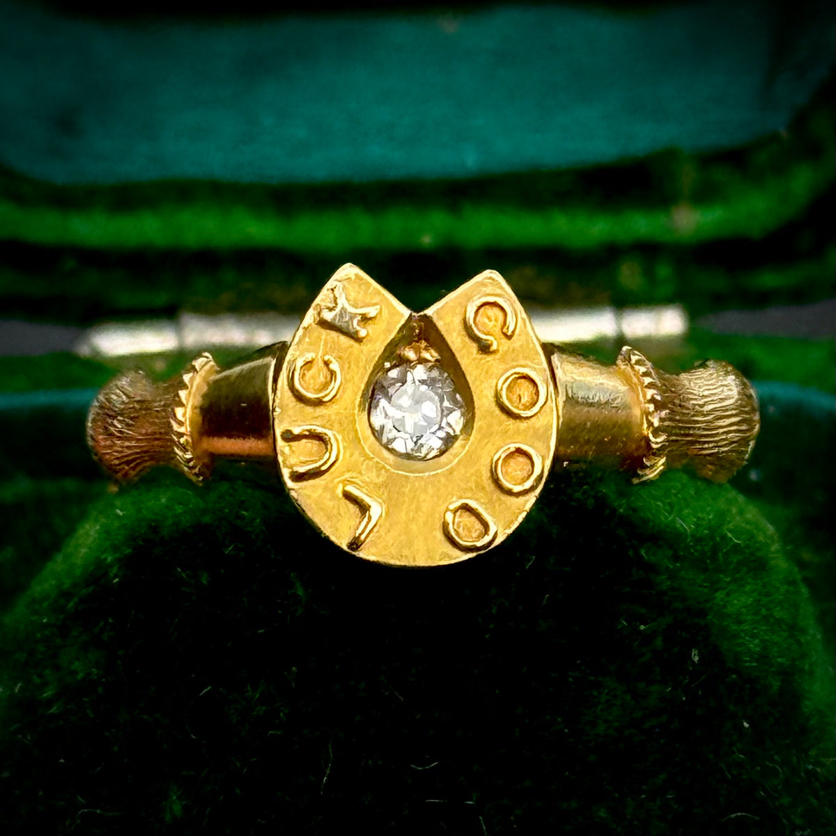 Antique Diamond Lucky Horseshoe Ring in 18 Carat Gold; circa 1884