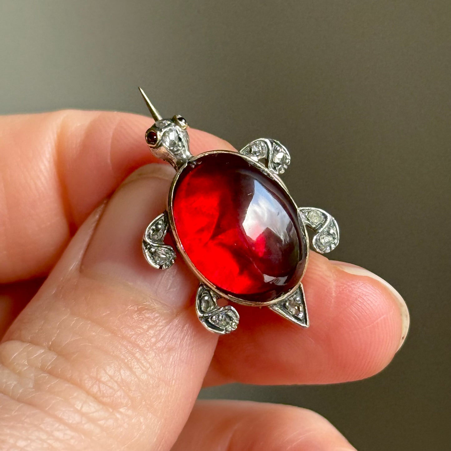 Early Victorian Garnet & Diamond Turtle Brooch