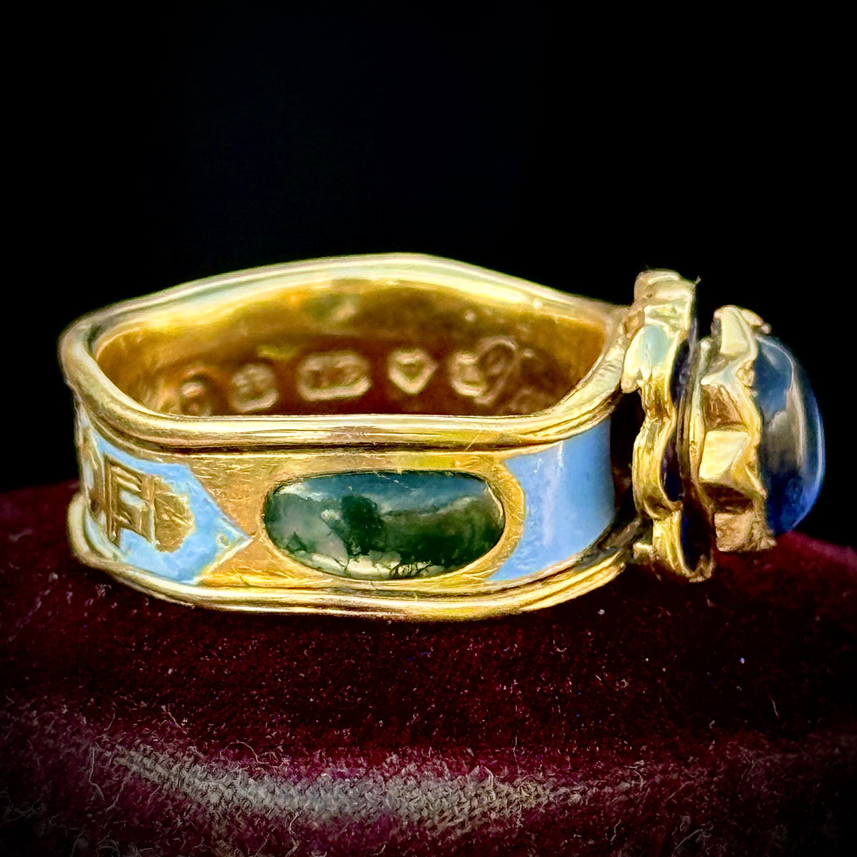 Victorian Sapphire Mourning Ring in 18 Carat Gold; circa 1852
