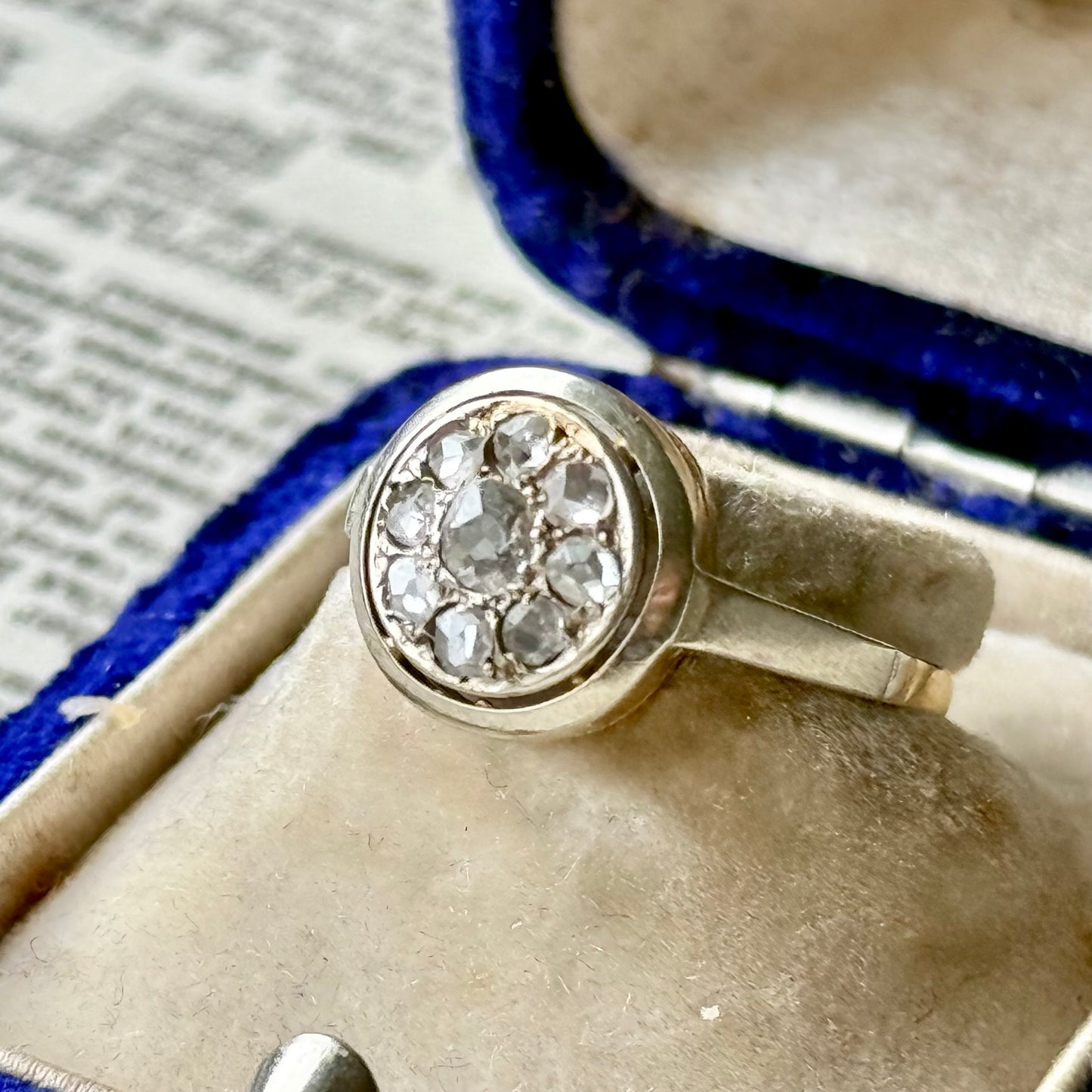 Antique Rose Cut Cluster Ring in 9 Carat Gold; Circa 1895