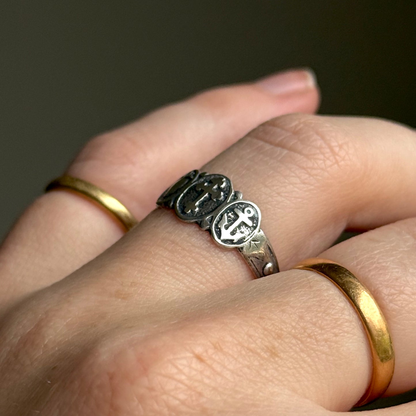 Antique Faith, Hope & Charity Ring in Silver; Circa 1920