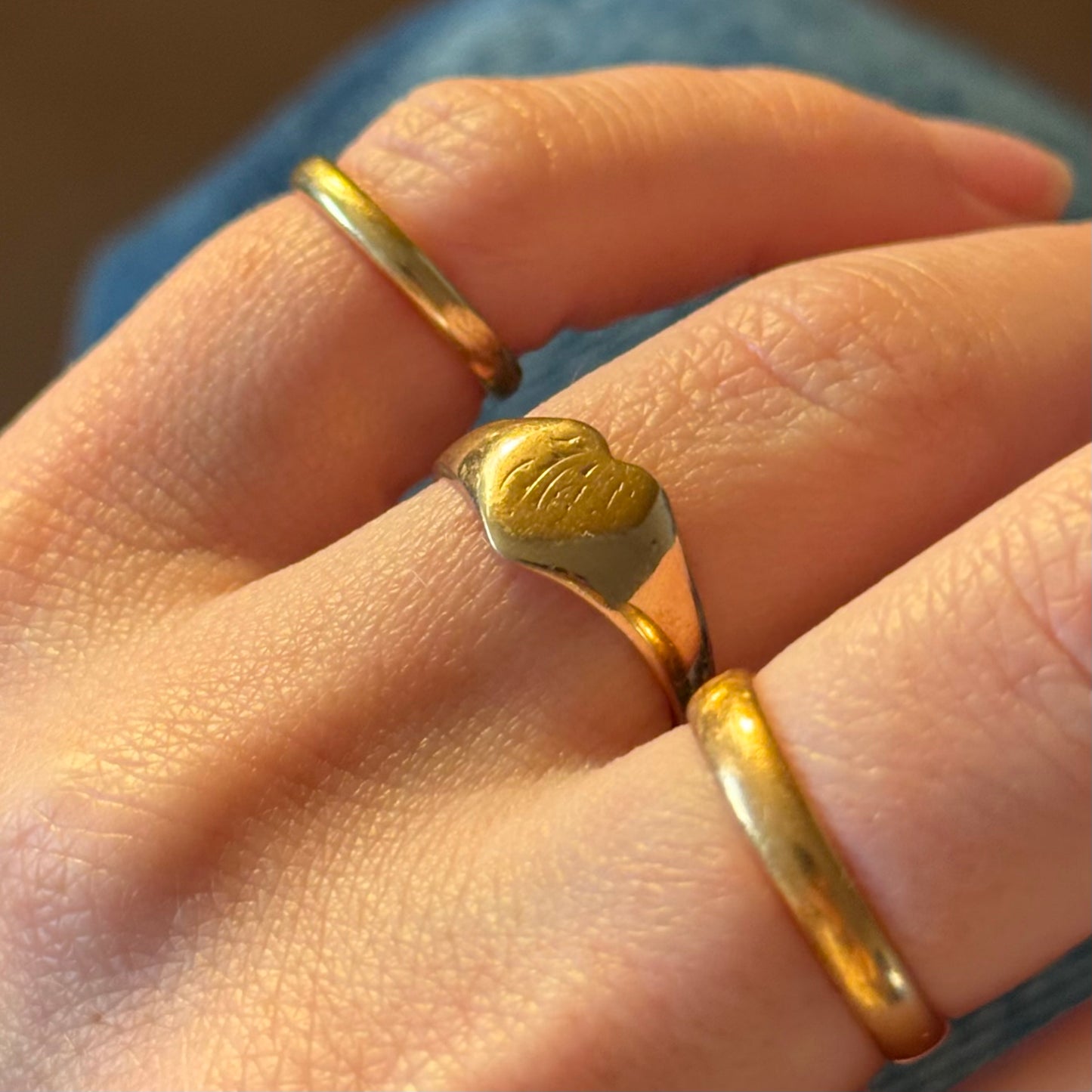 Vintage Heart Signet Ring in 9 Carat Gold; Circa 1981