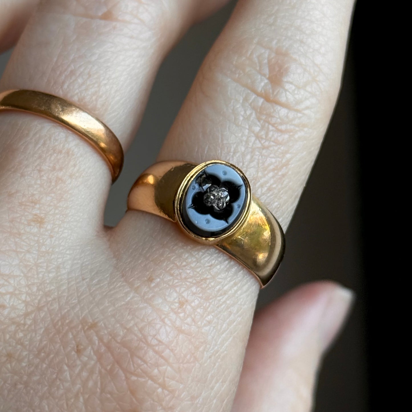 Victorian Diamond Mourning Ring in 18 Carat Gold; Circa 1887