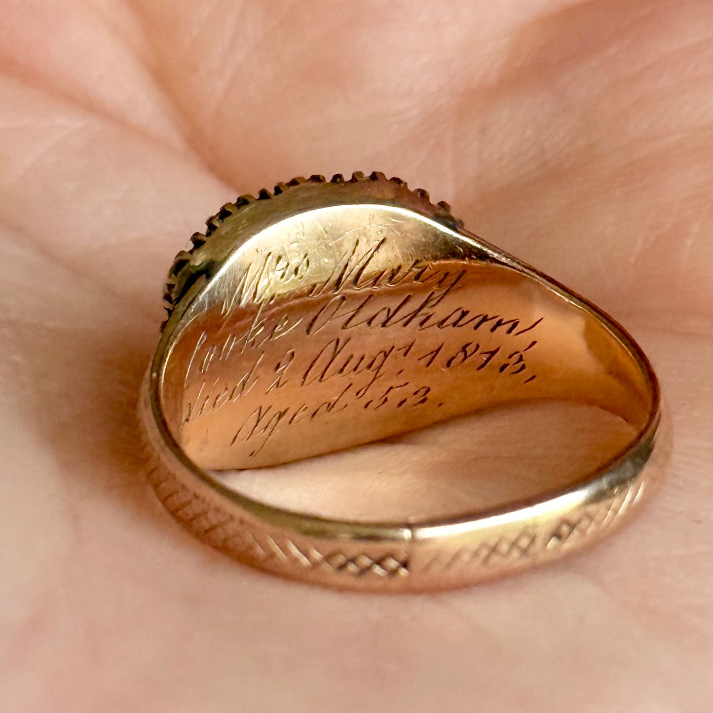 Antique Georgian Amethyst Mourning Ring; Circa 1813