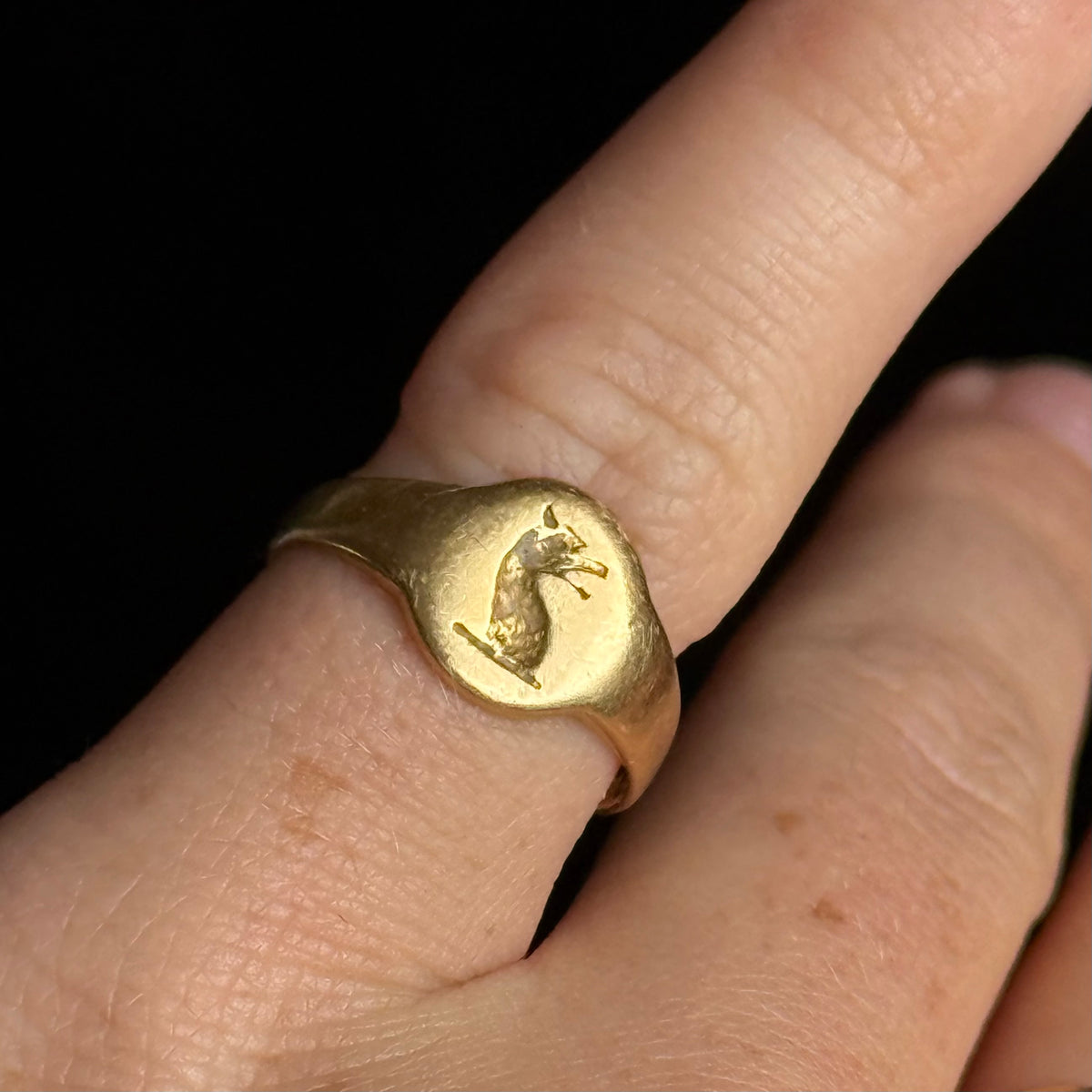 Antique Mythical Intaglio Signet Ring in 18 Carat Gold; Circa 1860