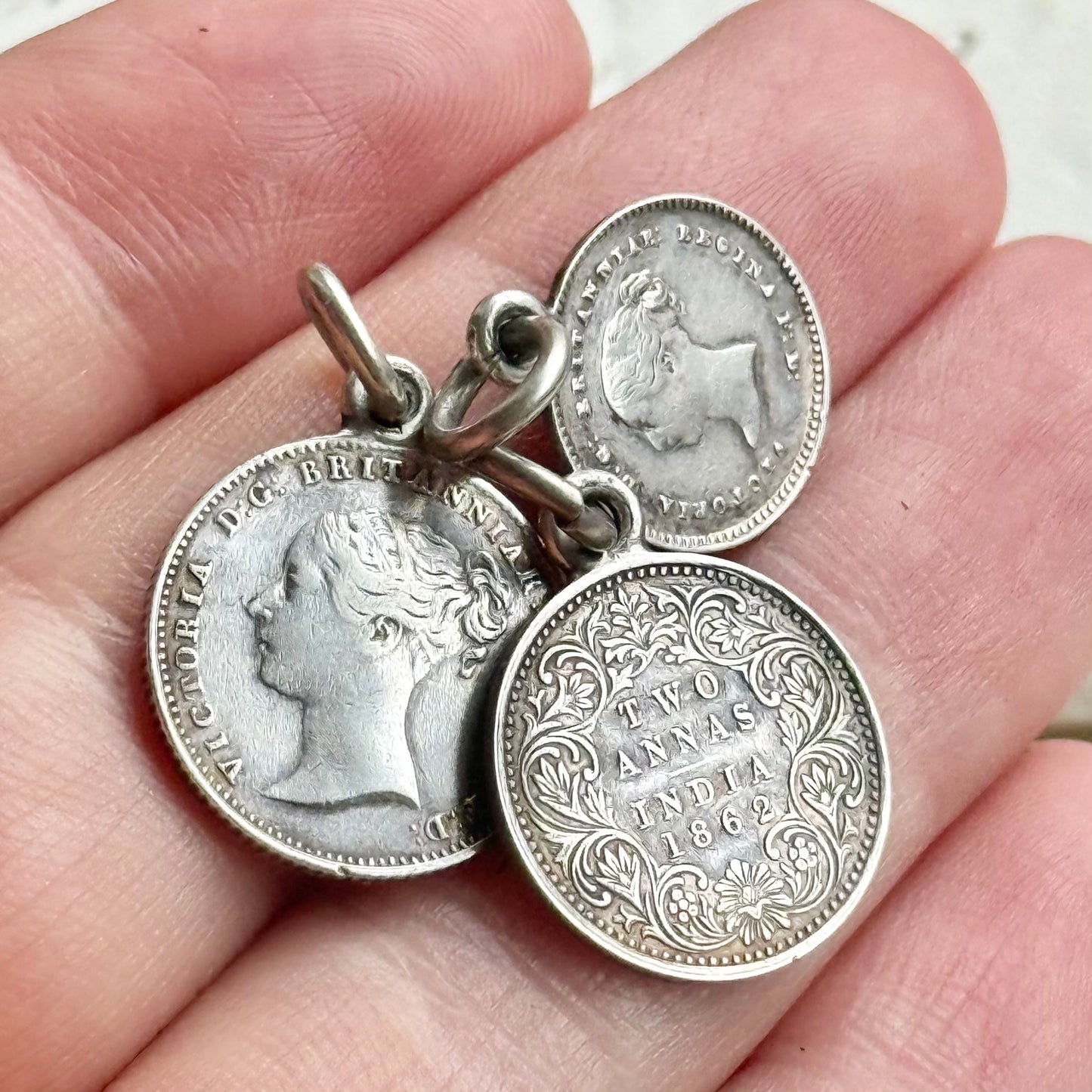 Antique Victorian Love Token Trio Pendants; Circa 1842