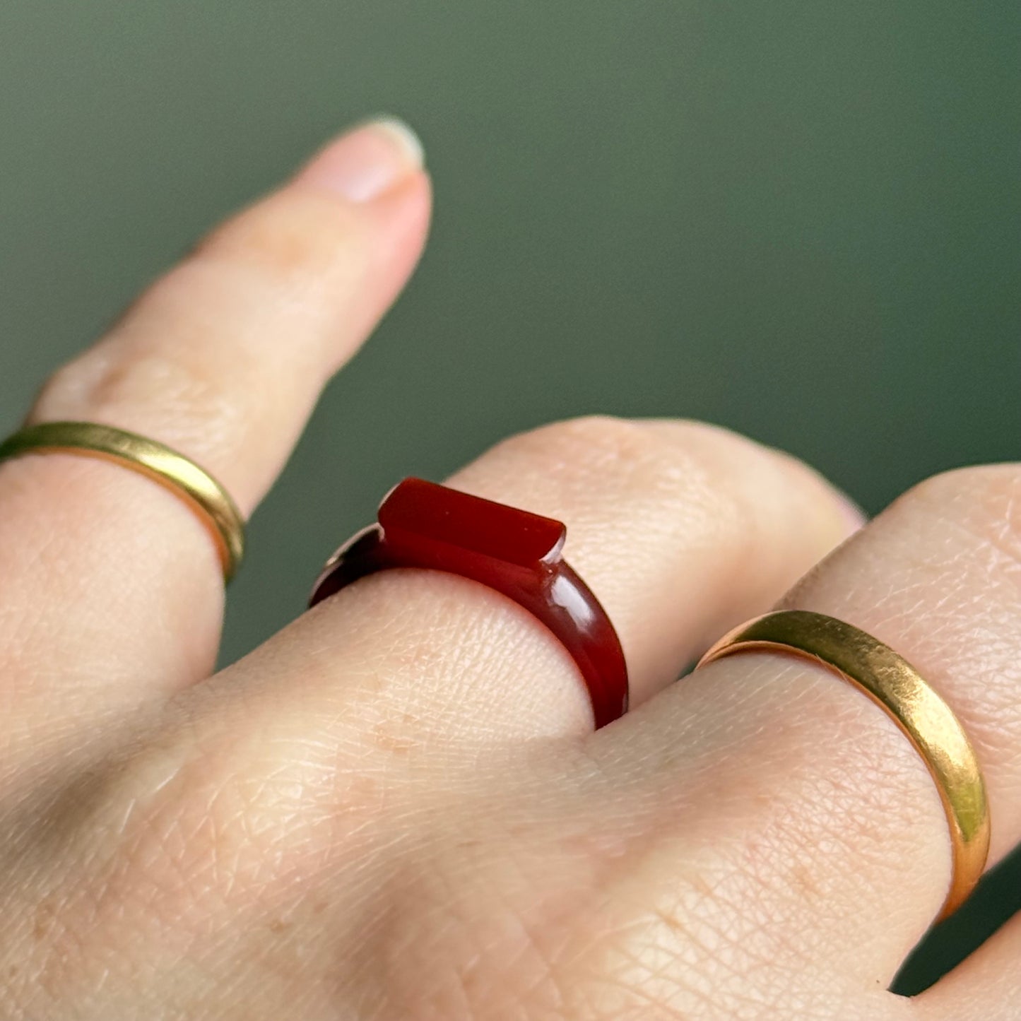 Antique Carnelian Carved Signet Ring; Circa 1880