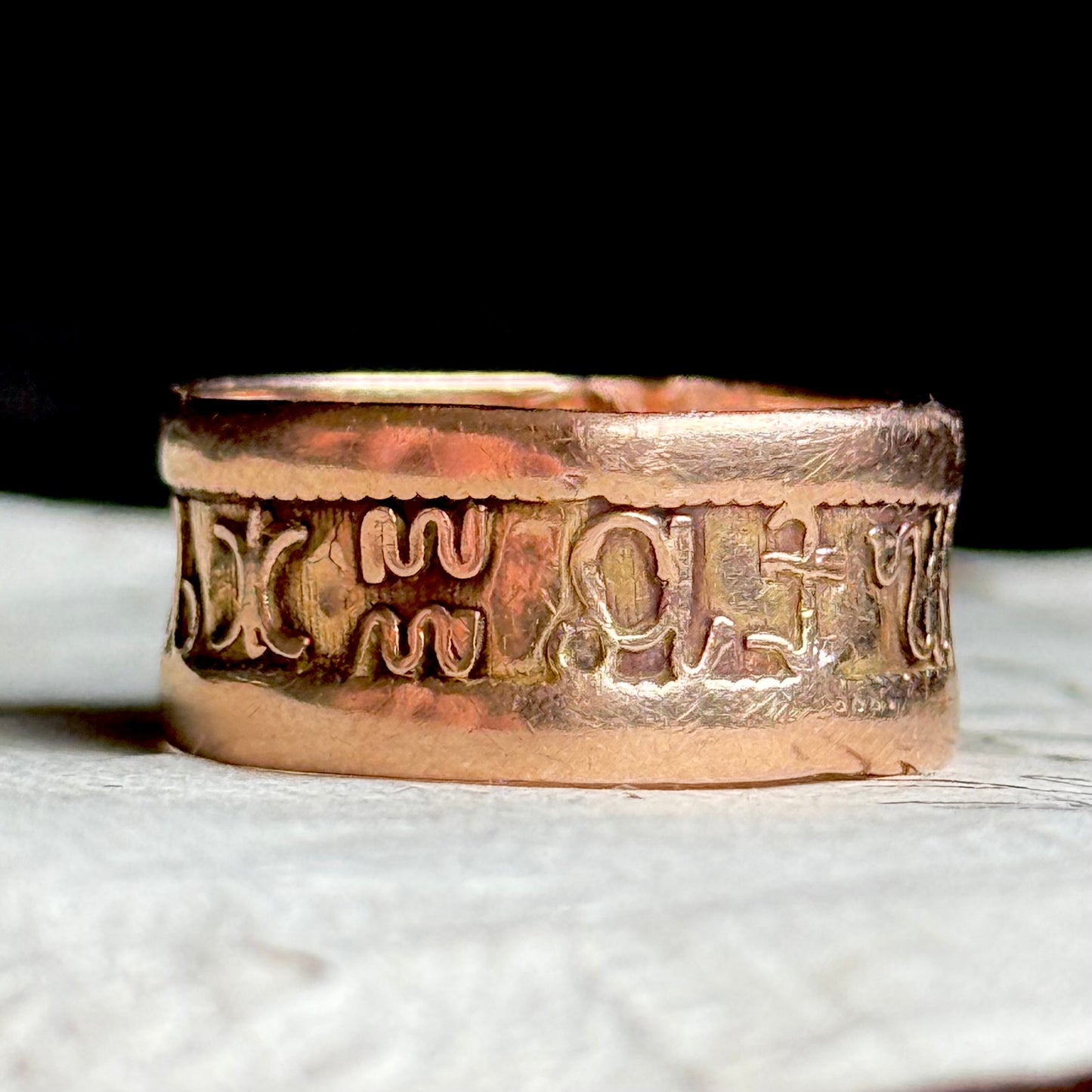 Antique Georgian Zodiac Ring in 9 Carat Gold; Circa 1800