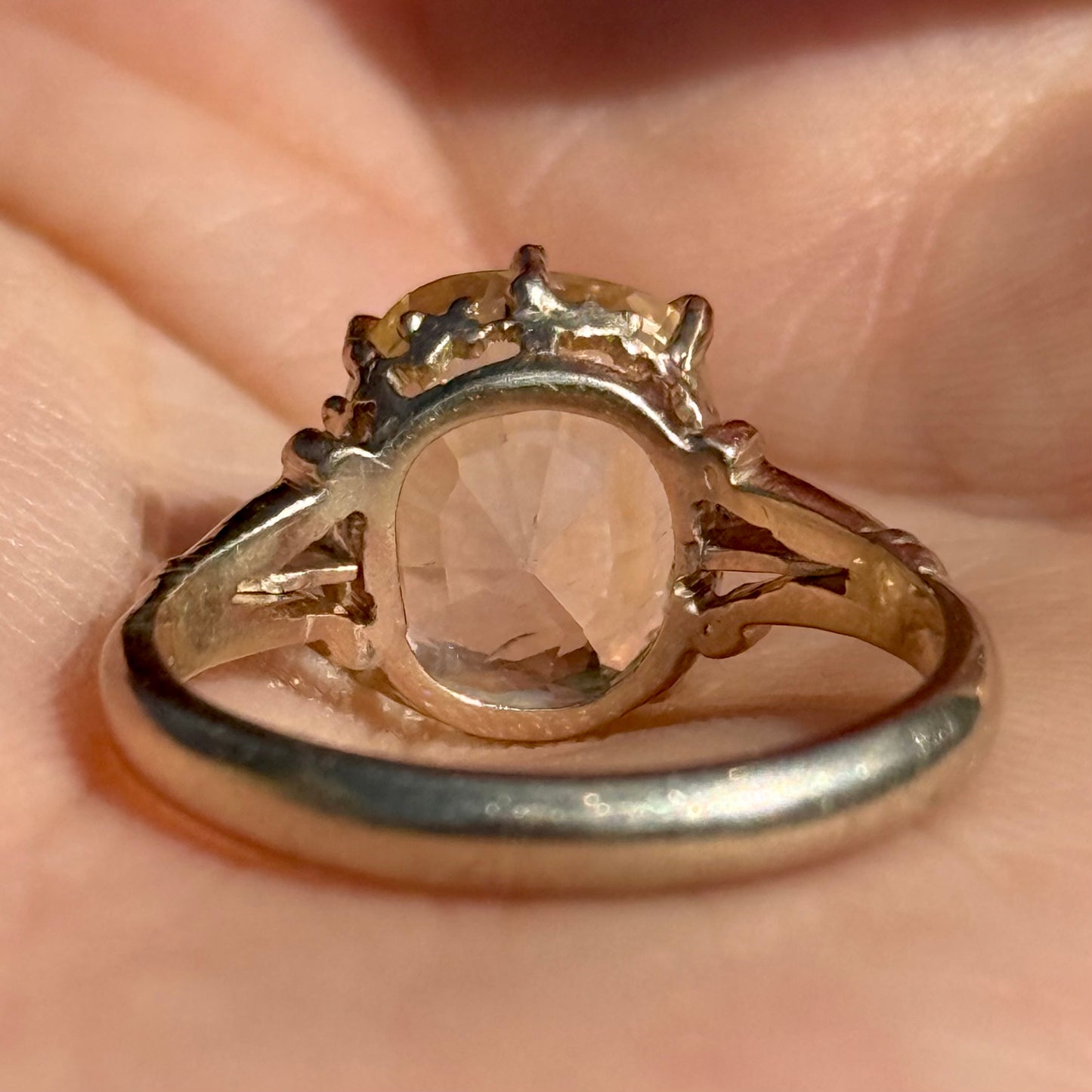 Antique Yellow Sapphire Cushion Cut Ring; Circa 1910