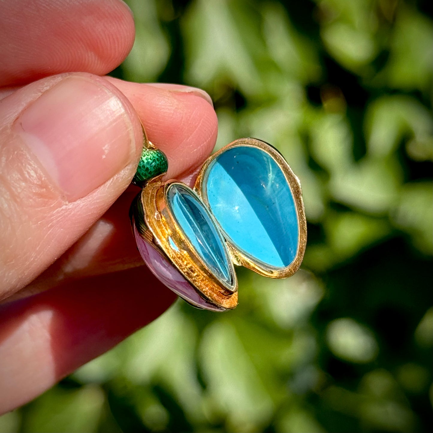 Antique French Victorian Rosebud Locket Enamel Pendant; Circa 1853
