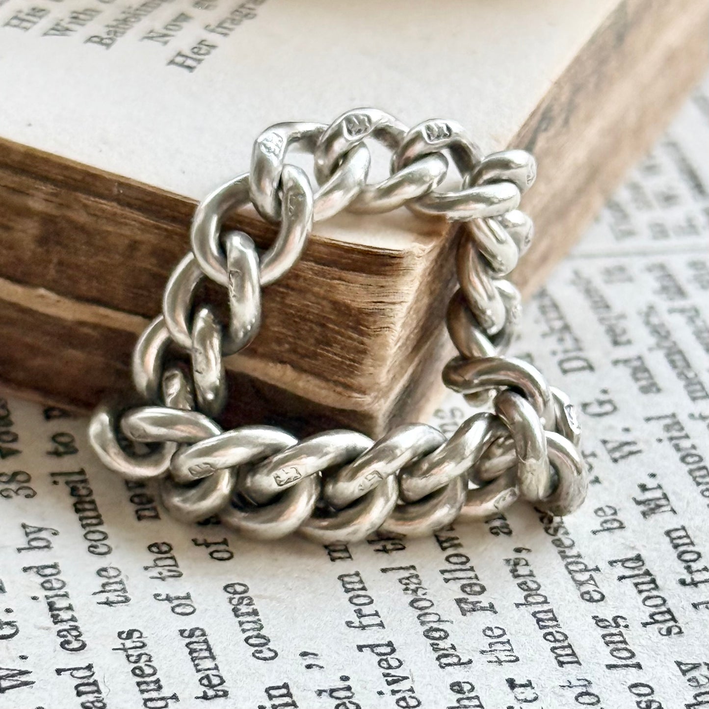 Antique Curb Chain Ring in Sterling Silver