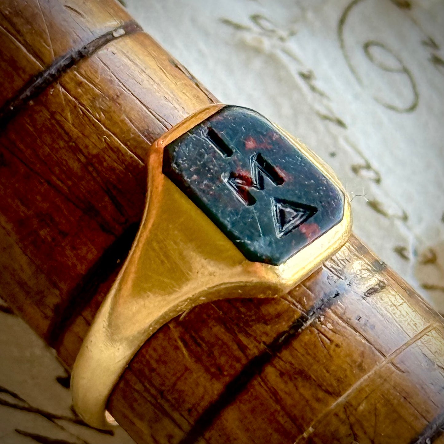 Antique Victorian Deakin & Francis Bloodstone Mourning Signet Ring