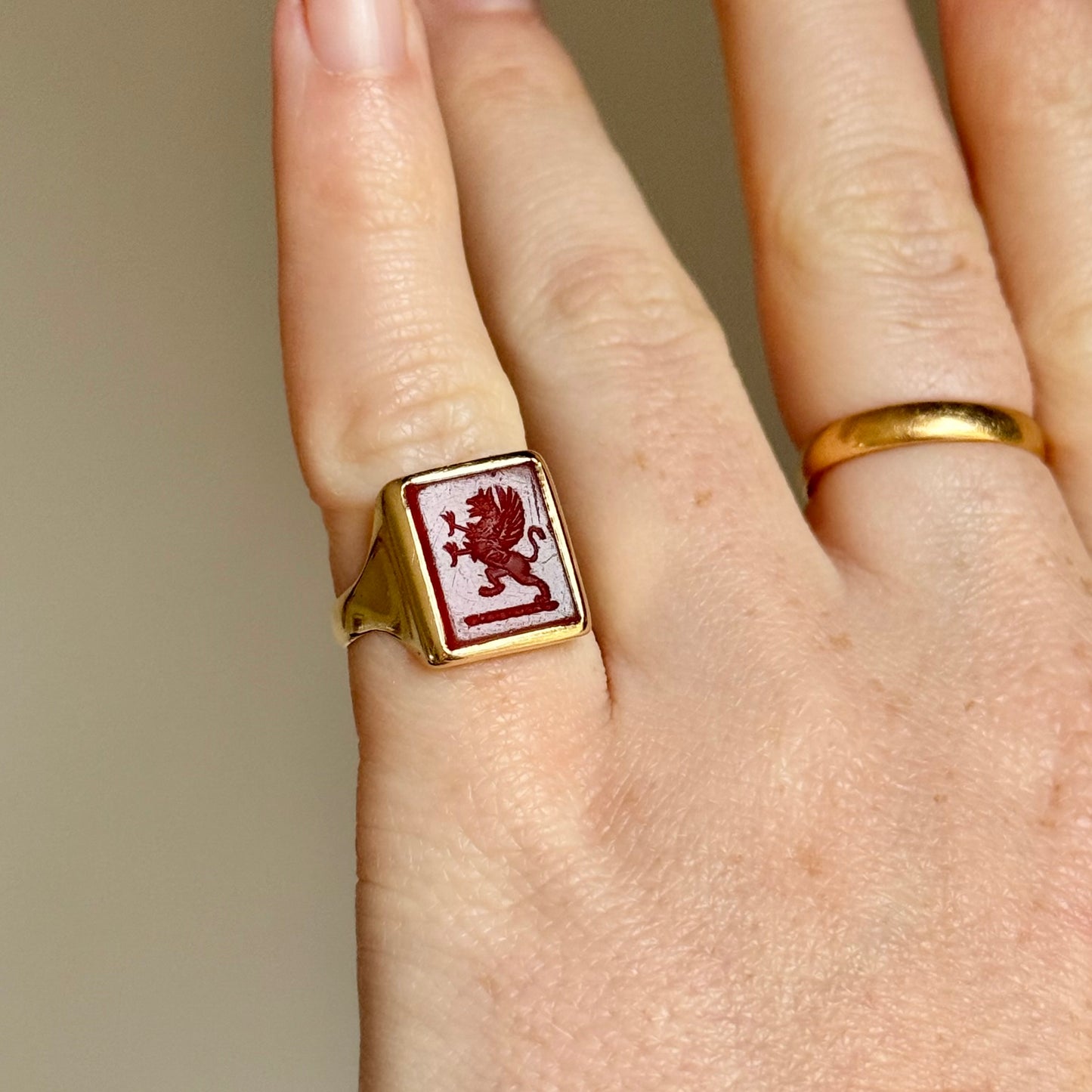 Antique Victorian Griffin Intaglio Signet Ring in 15 Carat Gold