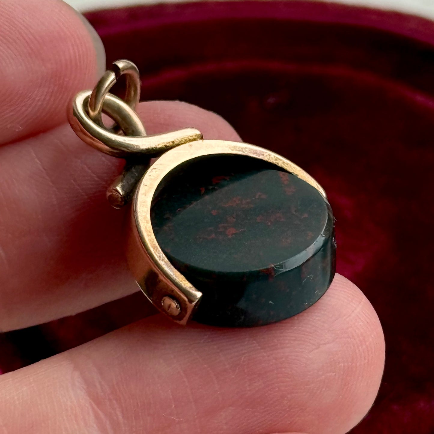 Antique Victorian Bloodstone Spinning Fob Pendant