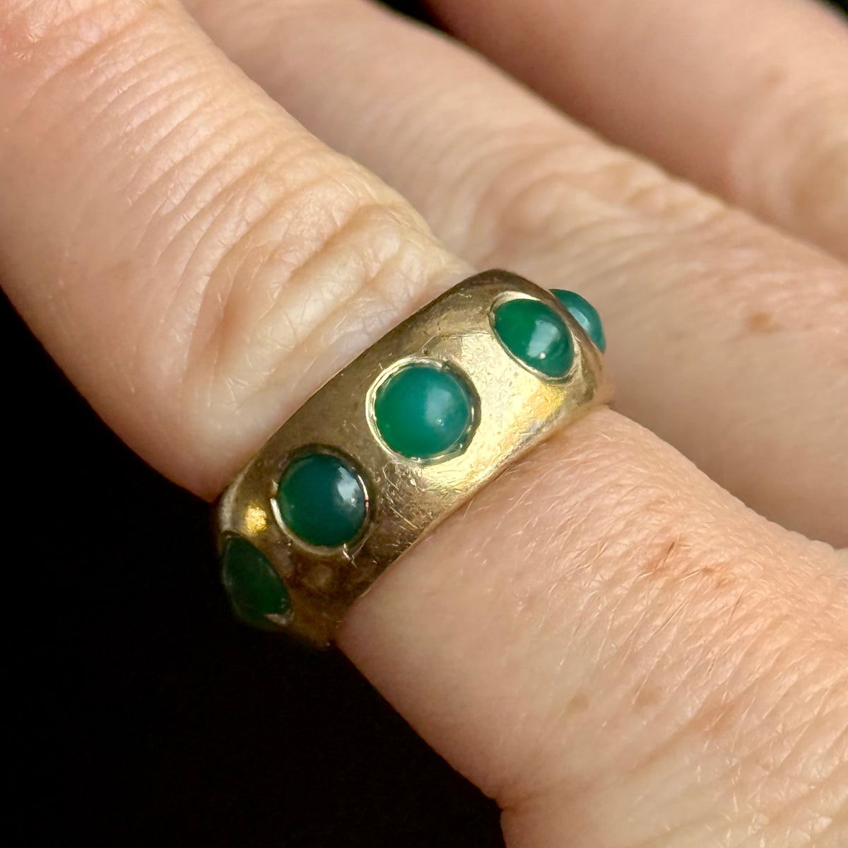 Antique Full Eternity Chrysoprase Band in 9 Carat Gold; Circa 1880