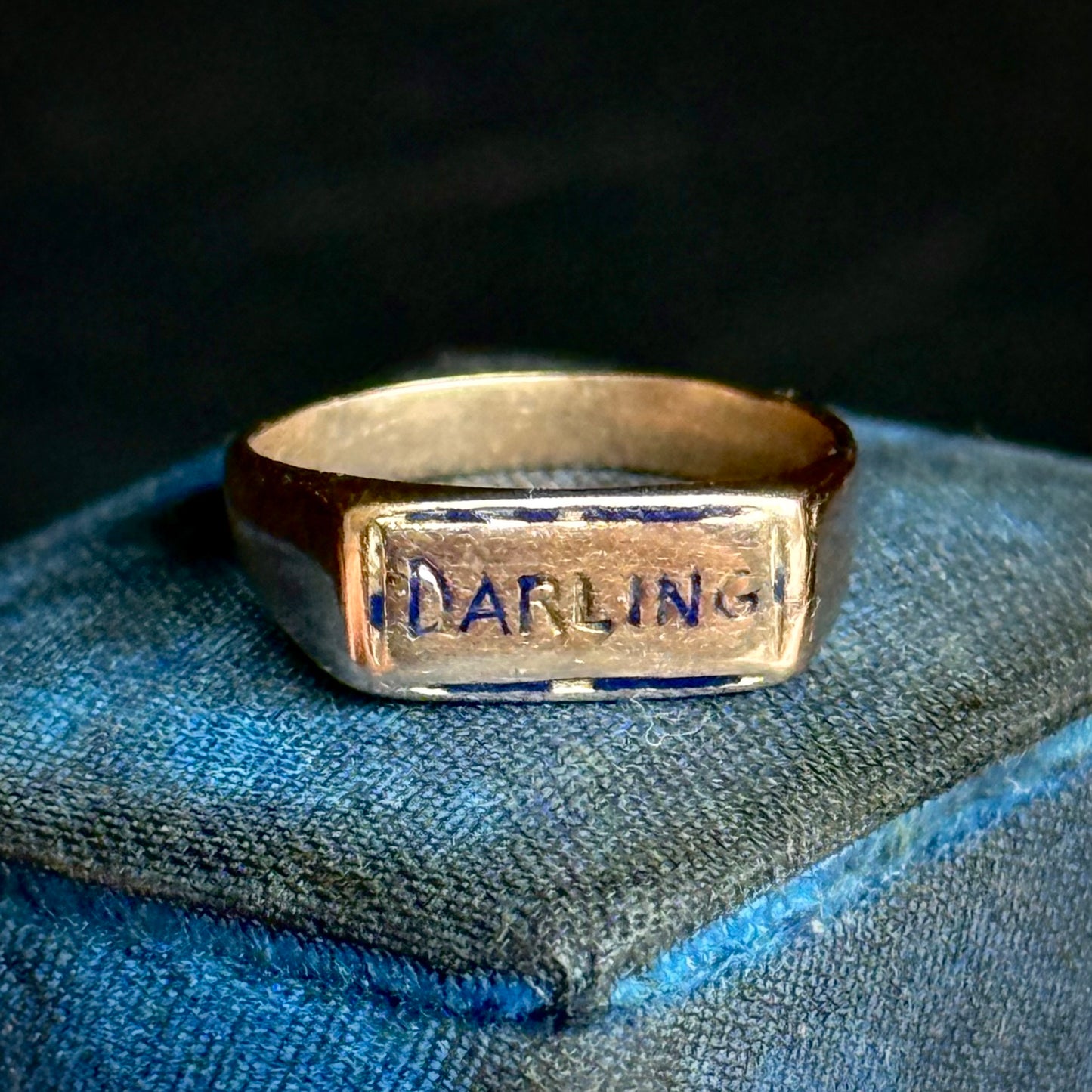 Antique Enamel 'Darling' Baby Ring in 14 Carat Gold