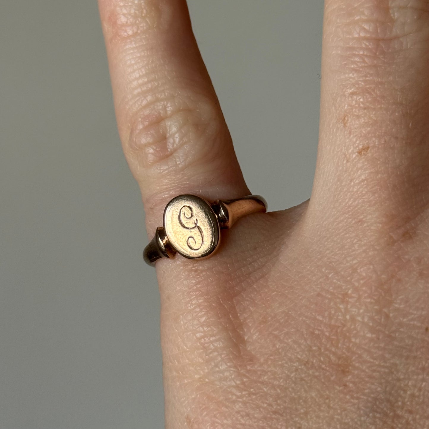 Antique 'G' Signet Ring in 9 Carat Rose Gold; Circa 1923