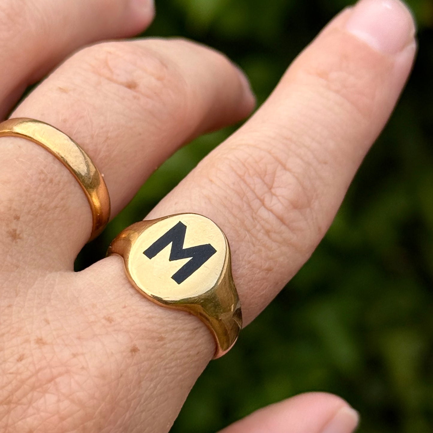 Antique Enamel Letter 'M' Signet Ring