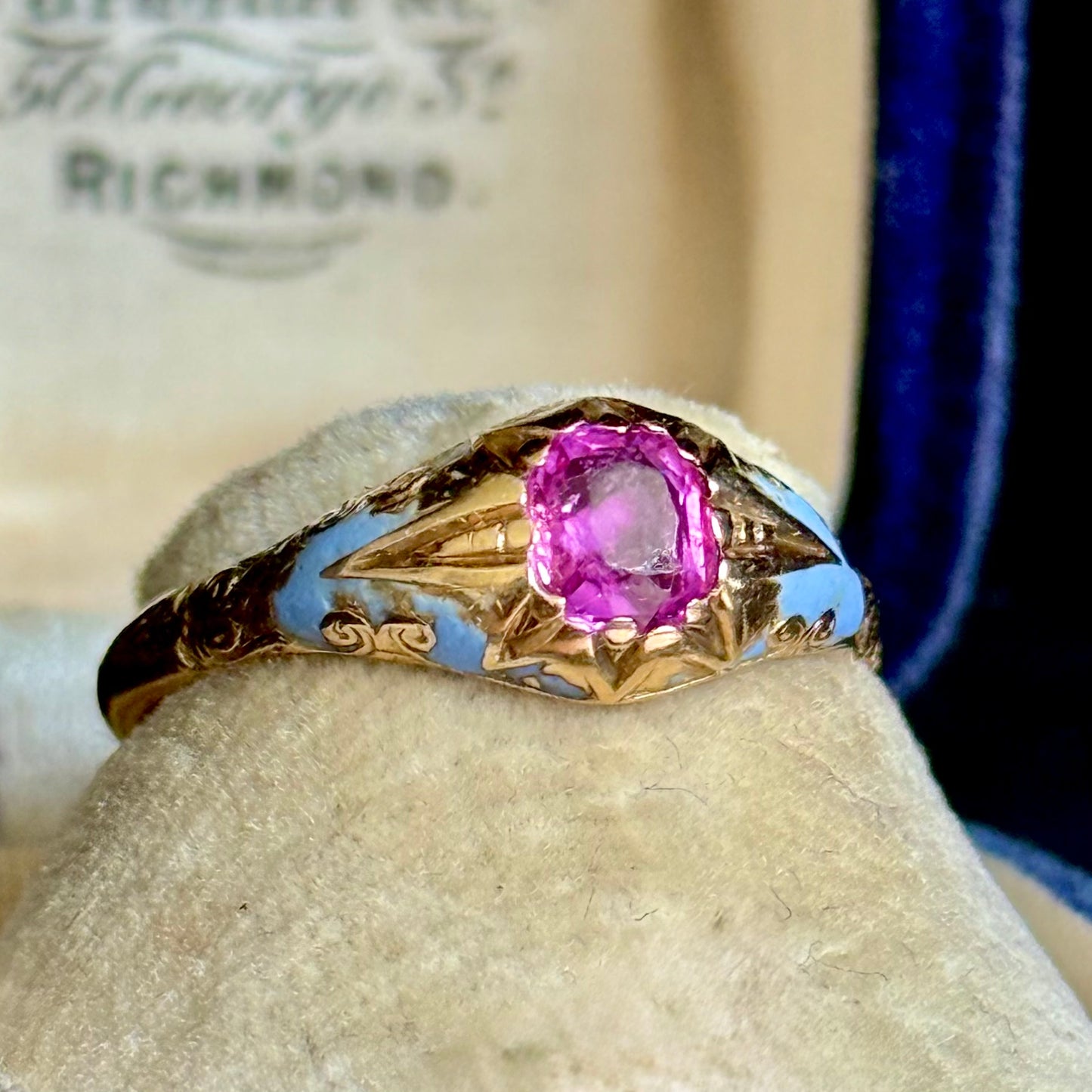 Antique Victorian Pink Sapphire & Enamel Ring